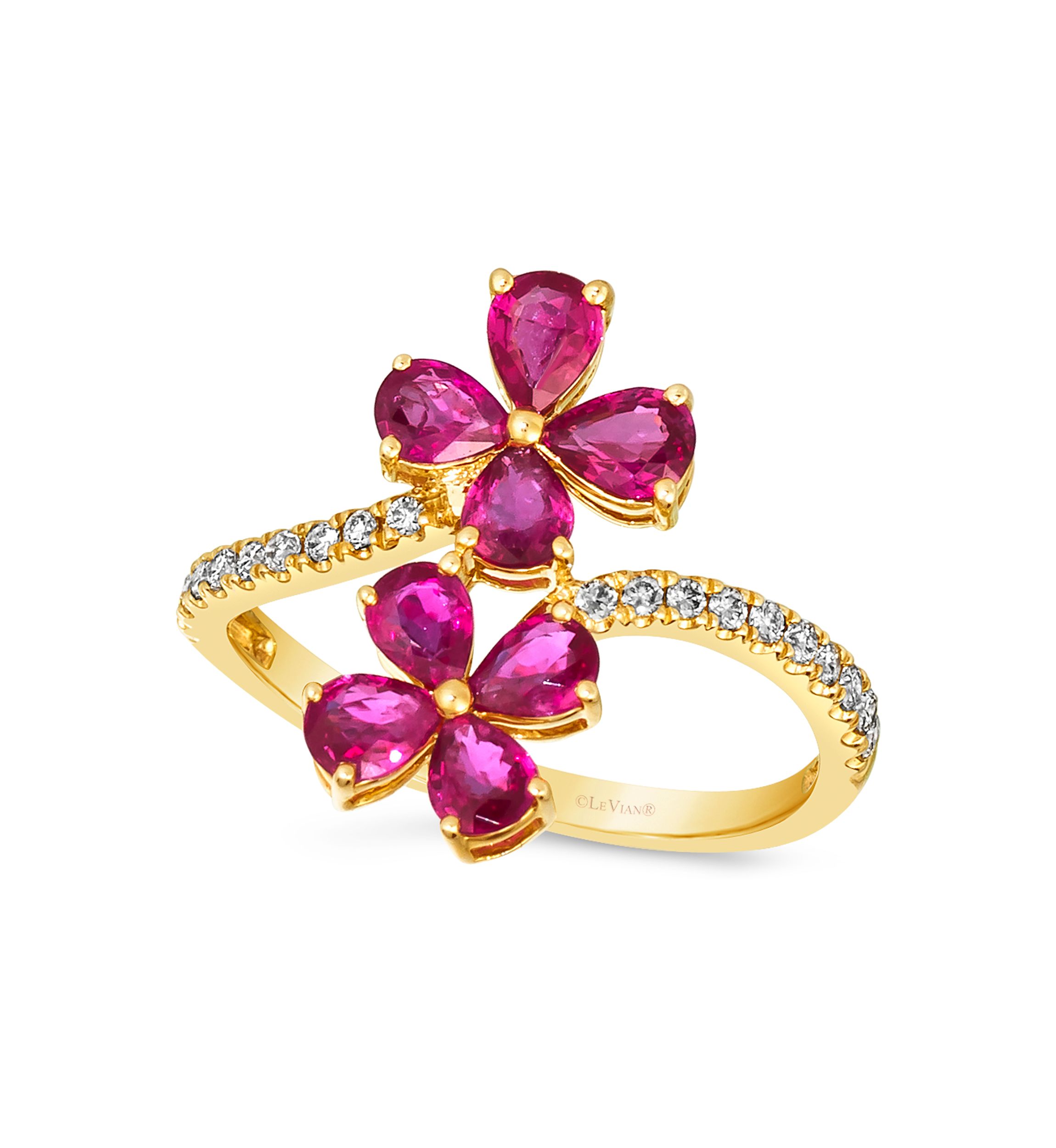 1.37 ct. t.w. Passion Ruby™, 1/5 ct. t.w. Nude Diamonds™ Flower Ring in 14K Honey Gold™