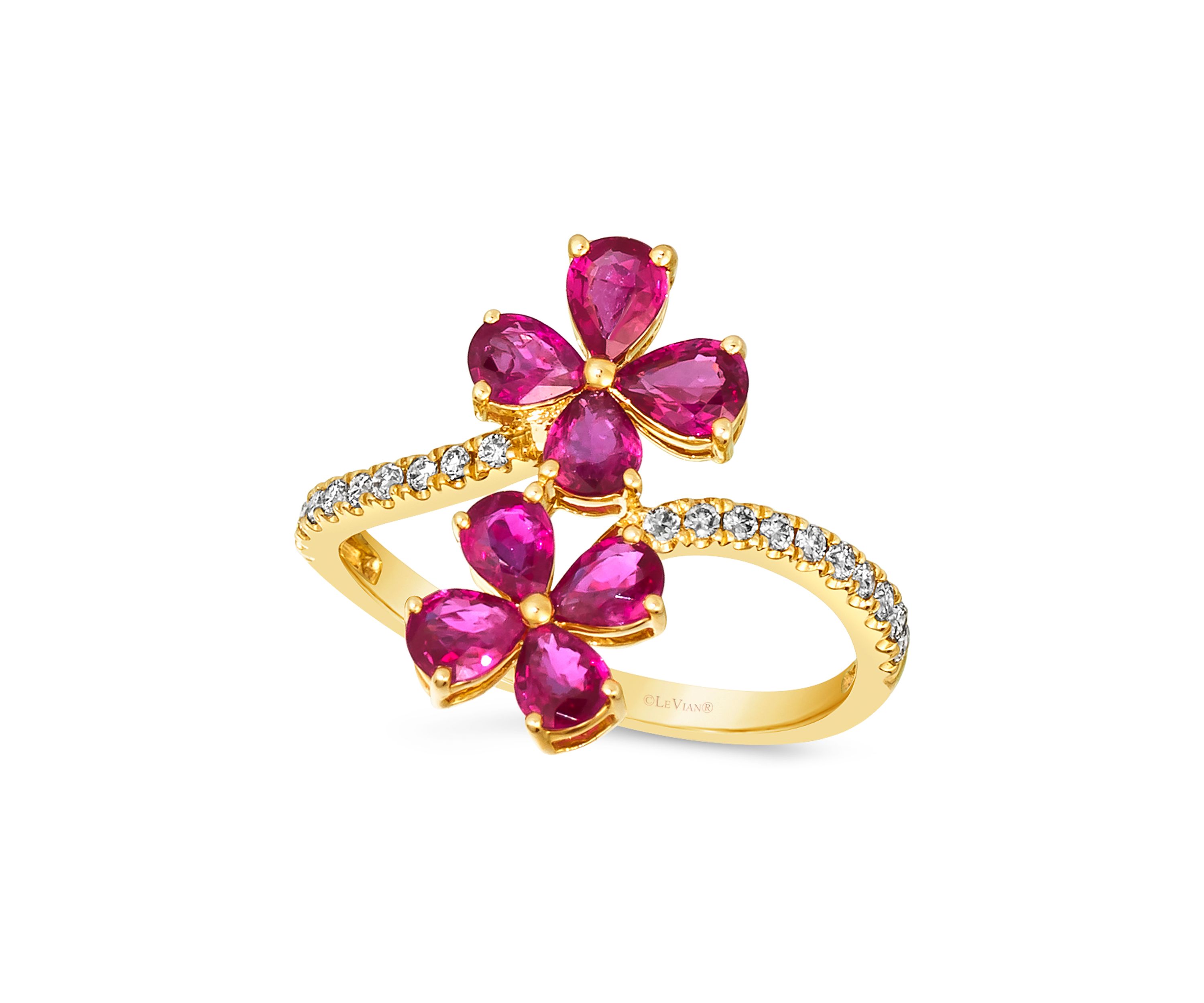 1.37 ct. t.w. Passion Ruby™, 1/5 ct. t.w. Nude Diamonds™ Flower Ring in 14K Honey Gold™