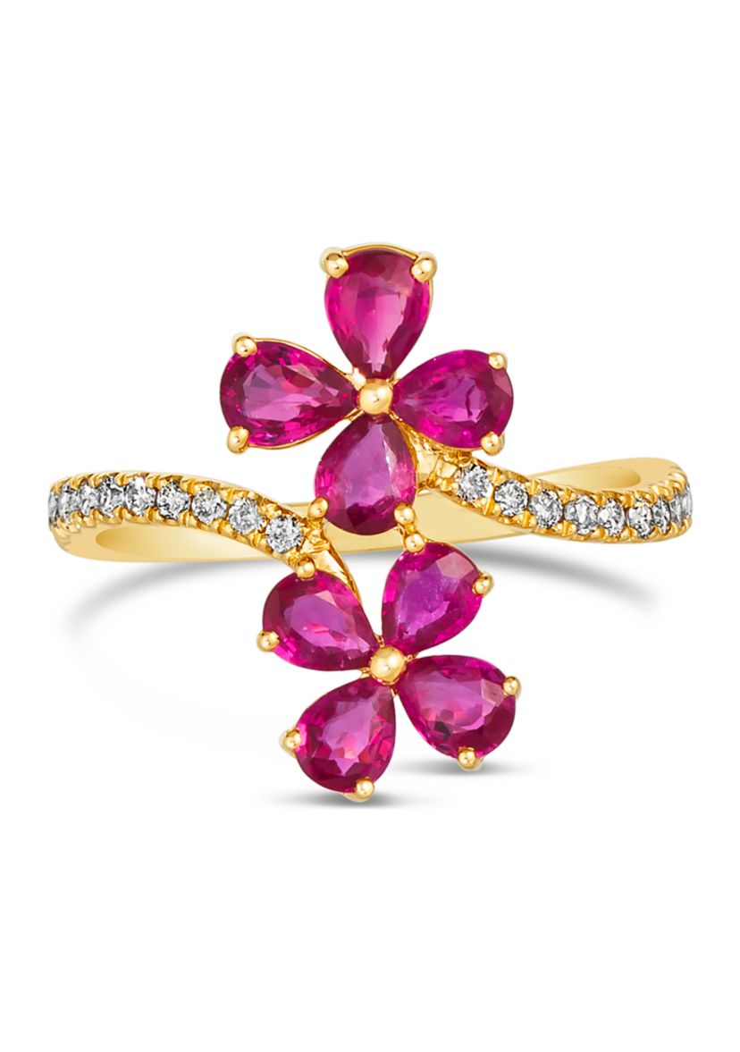 1.37 ct. t.w. Passion Ruby™, 1/5 ct. t.w. Nude Diamonds™ Flower Ring in 14K Honey Gold™