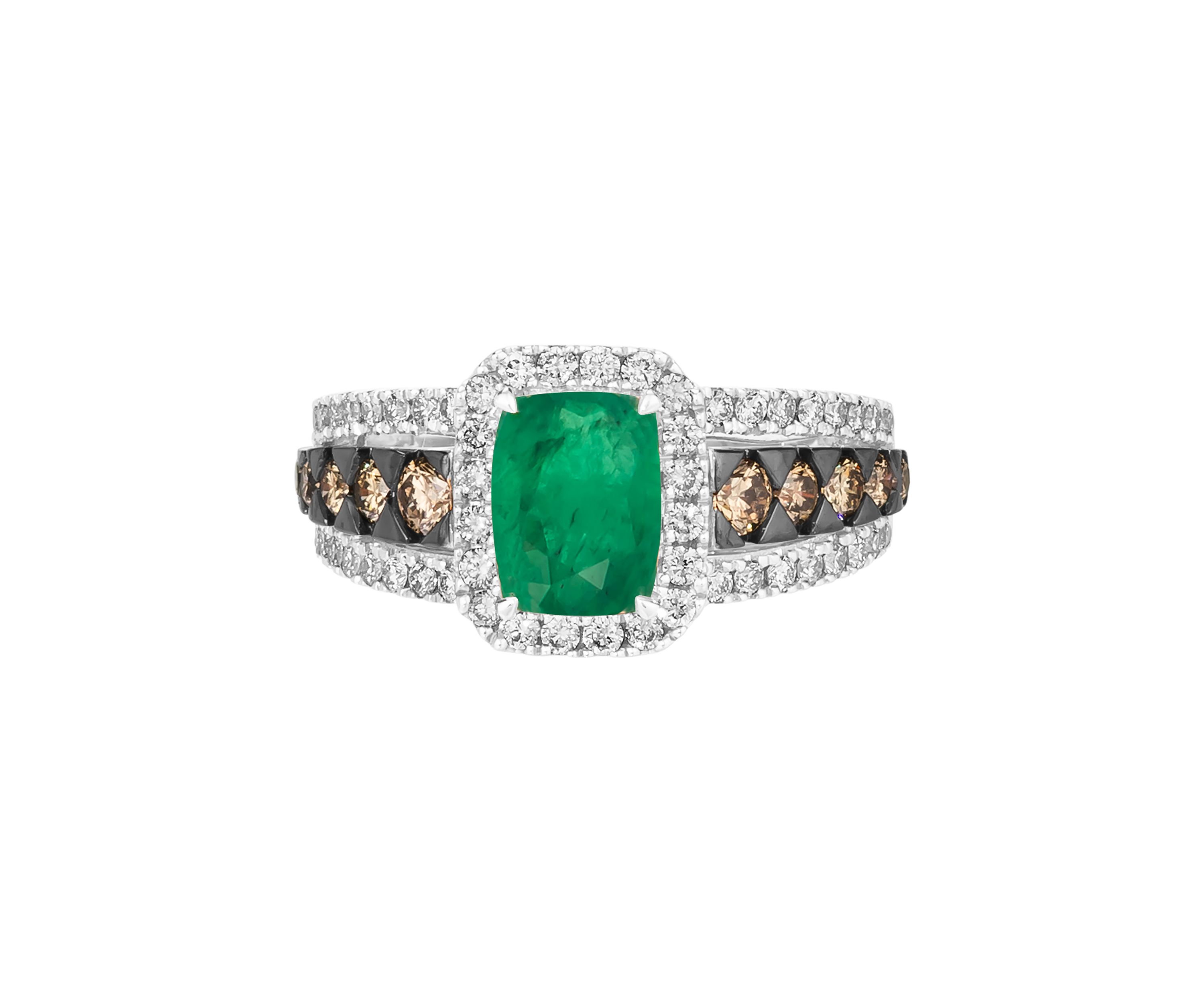 Ring featuring 1.2 ct. t.w. Costa Smeralda Emeralds™, 1/2 ct. t.w. Chocolate Diamonds®, 1/2 ct. t.w. Nude Diamonds™ set in 14K Vanilla Gold®