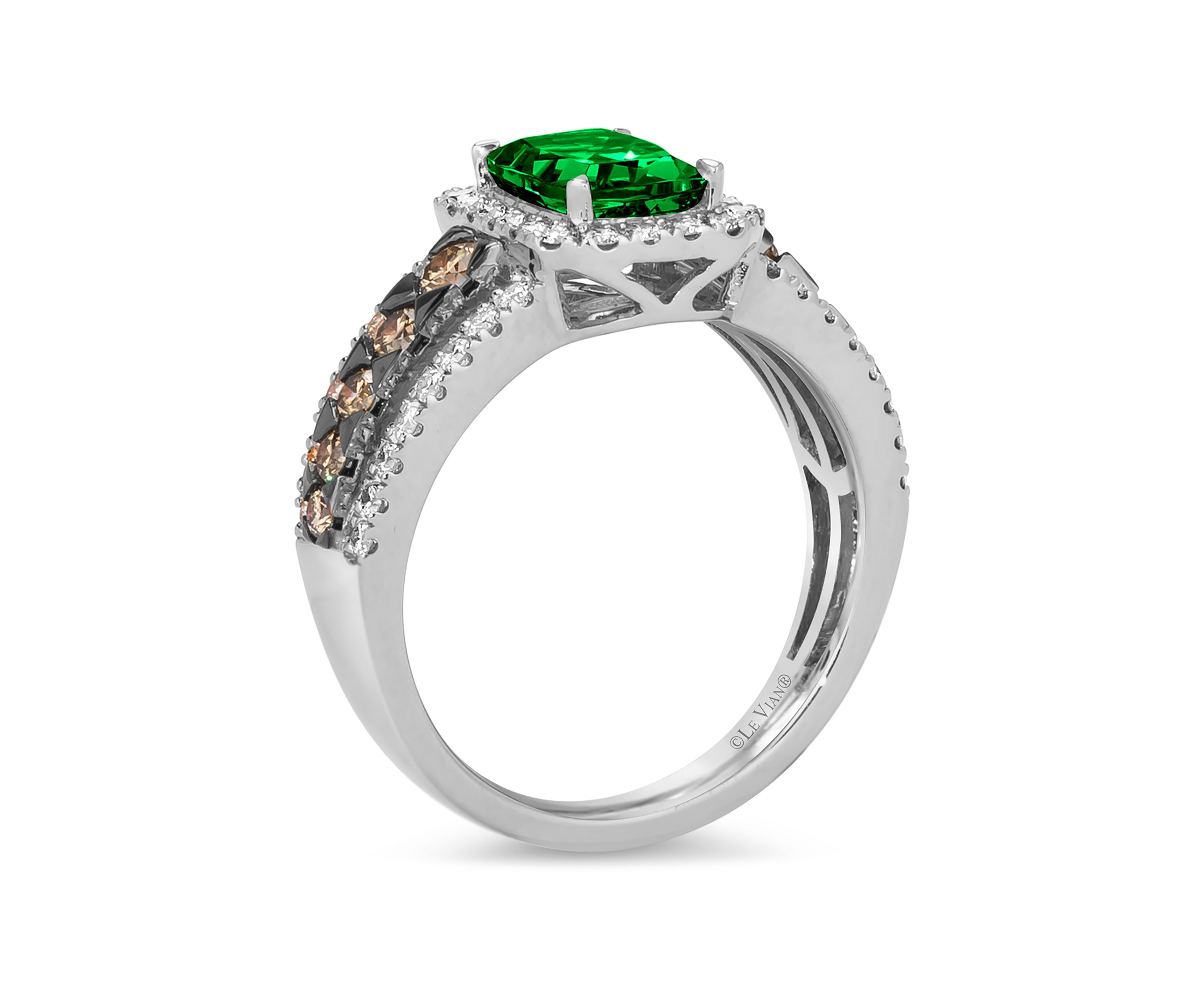 Ring featuring 1.2 ct. t.w. Costa Smeralda Emeralds™, 1/2 ct. t.w. Chocolate Diamonds®, 1/2 ct. t.w. Nude Diamonds™ set in 14K Vanilla Gold®