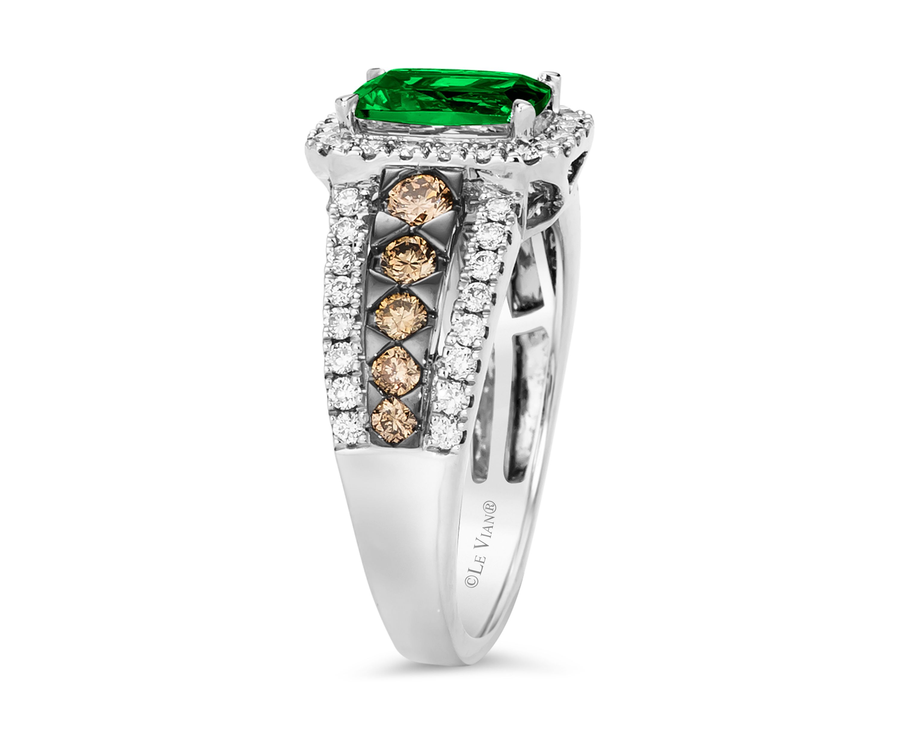 Ring featuring 1.2 ct. t.w. Costa Smeralda Emeralds™, 1/2 ct. t.w. Chocolate Diamonds®, 1/2 ct. t.w. Nude Diamonds™ set in 14K Vanilla Gold®
