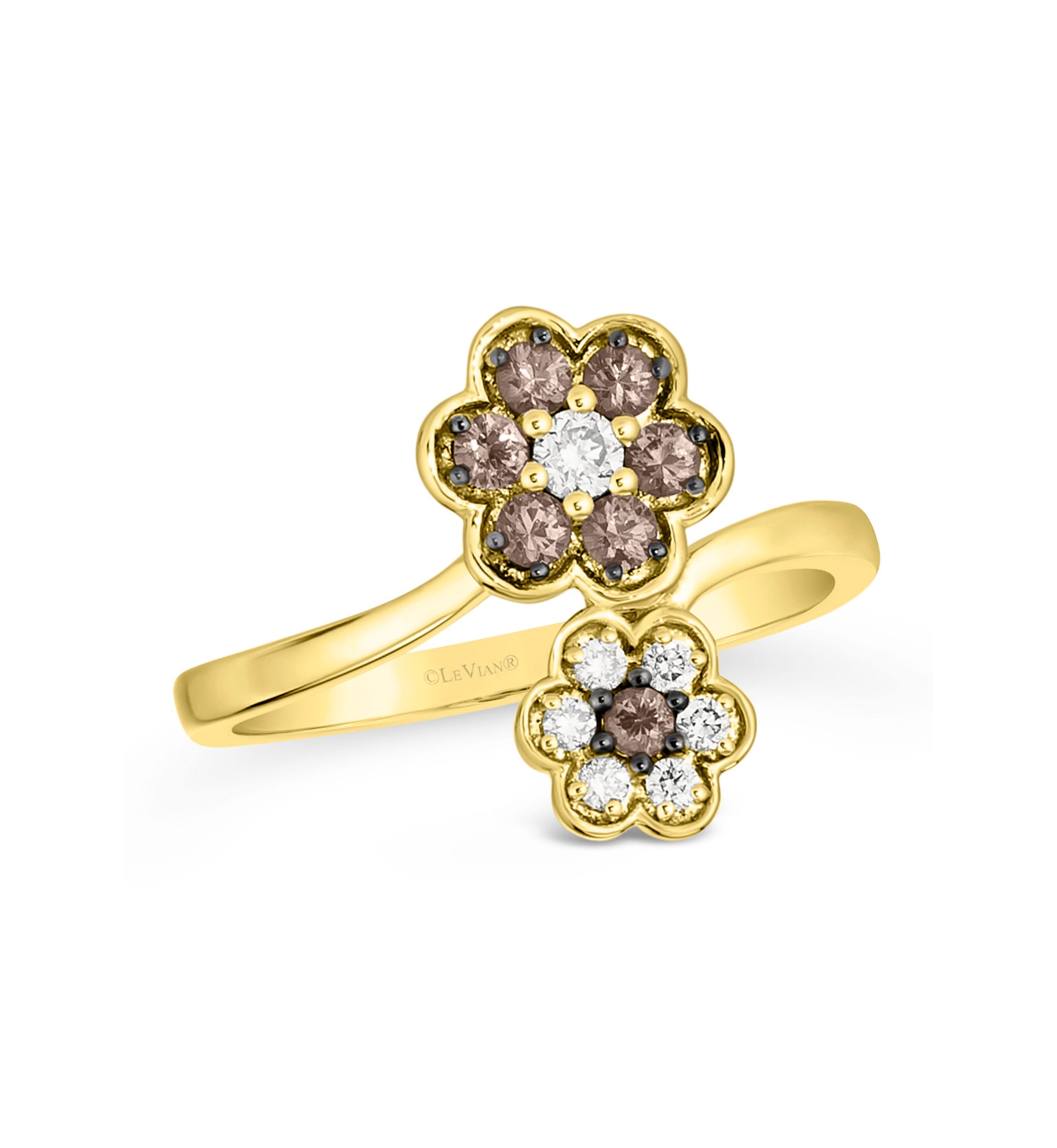 Chocolatier® Flower Ring featuring 1/6 cts. Vanilla Diamonds®, 1/3 cts. Chocolate Diamonds® set in 14K Honey Gold™
