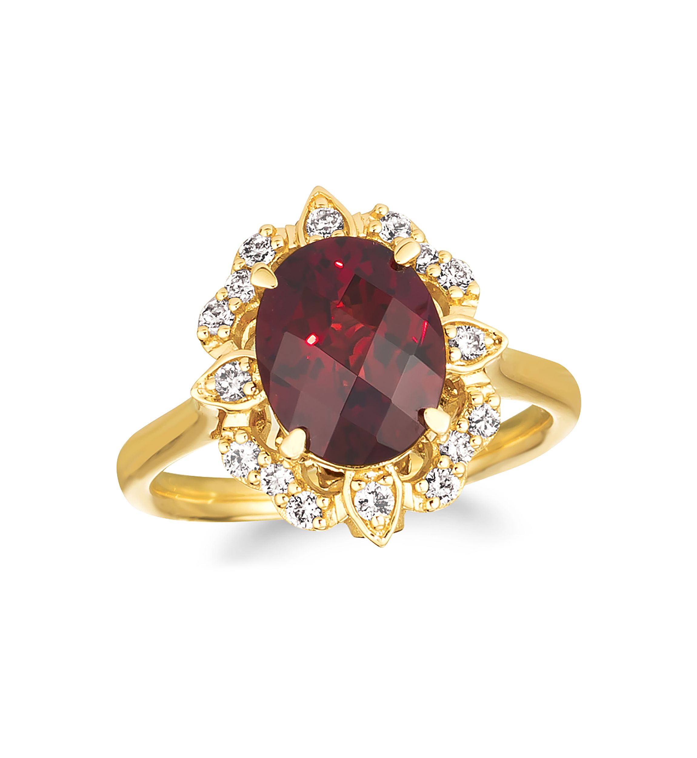 3.2 ct. t.w. Garnet and 1/3 ct. t.w. Vanilla Diamond® Ring in 14K Honey Gold™ 