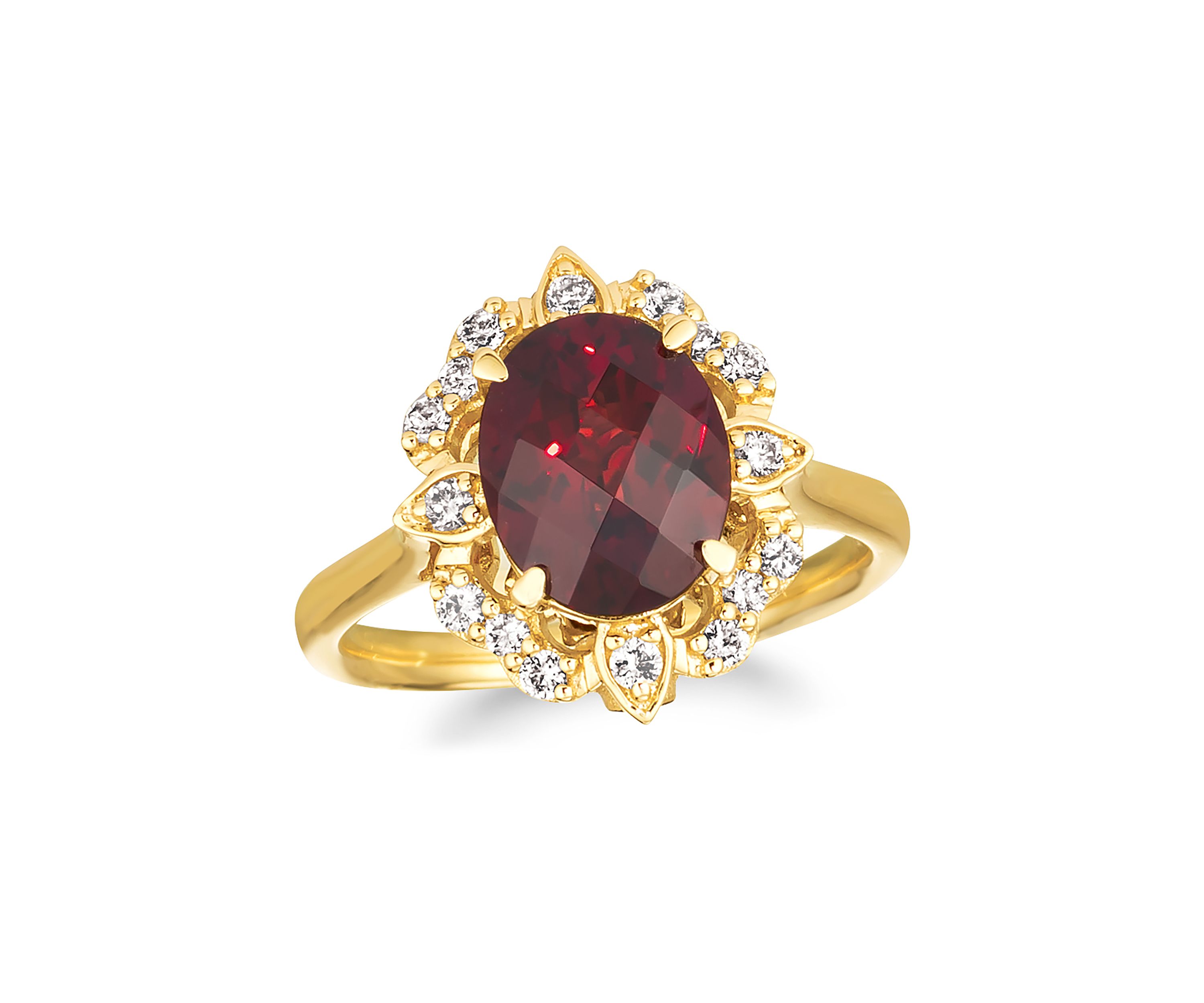 3.2 ct. t.w. Garnet and 1/3 ct. t.w. Vanilla Diamond® Ring in 14K Honey Gold™ 