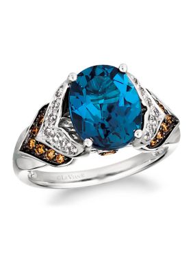 Le Vian 1/5 ct. t.w. Chocolate Diamond®, 1/6 ct. t.w. Nude Diamond™, and 4 ct. t.w. Blue Topaz Ring in 14K Vanilla Gold, 7
