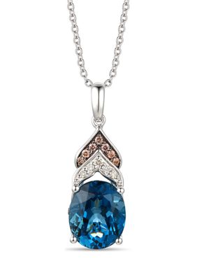 Le Vian 1/10 ct. t.w. Chocolate Diamond®, 1/10 ct. t.w. Nude Diamond™, and 4 ct. t.w. Blue Topaz Pendant Necklace in 14K Vanilla Gold