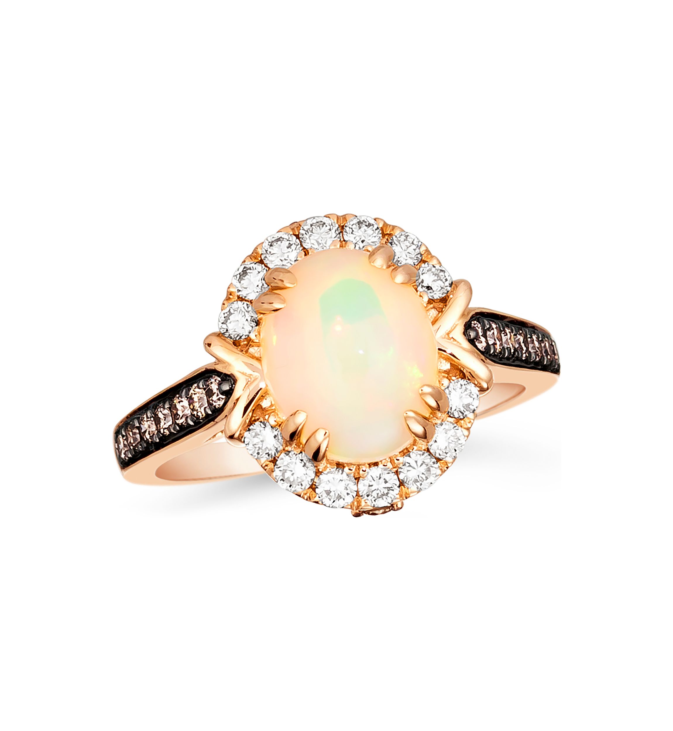 1/4 ct. t.w. Chocolate Diamond®, 1/3 ct. t.w. Nude Diamond™, and 1.2 ct. t.w. Opal Ring in 14K Strawberry Gold®