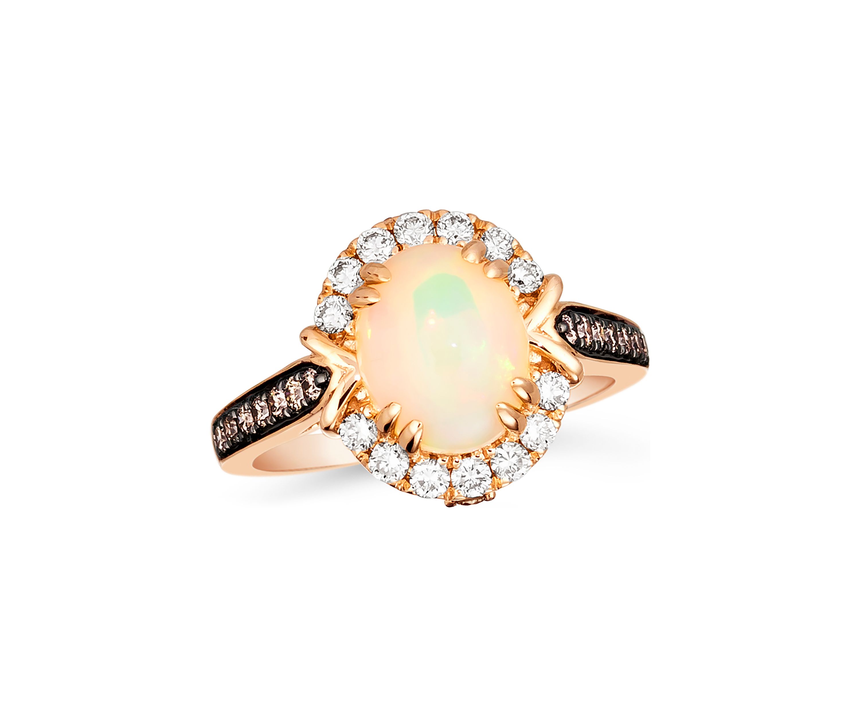1/4 ct. t.w. Chocolate Diamond®, 1/3 ct. t.w. Nude Diamond™, and 1.2 ct. t.w. Opal Ring in 14K Strawberry Gold®