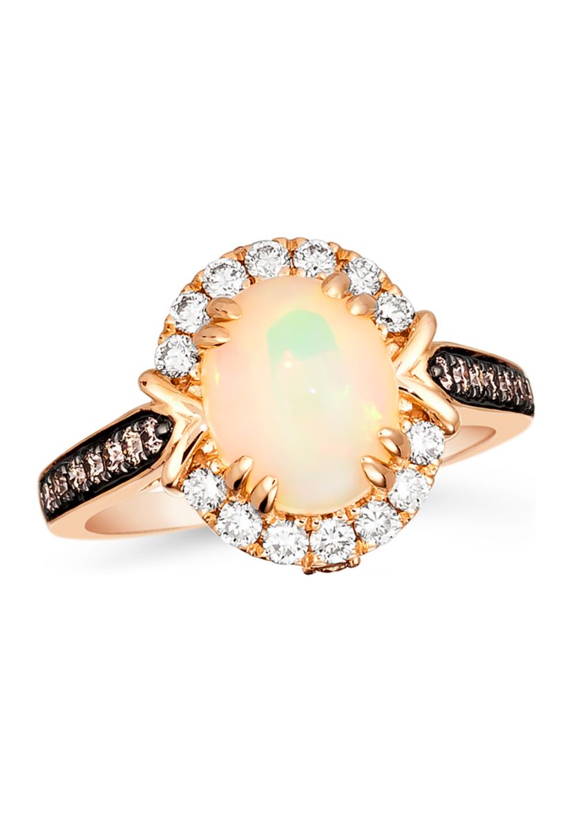 1/4 ct. t.w. Chocolate Diamond®, 1/3 ct. t.w. Nude Diamond™, and 1.2 ct. t.w. Opal Ring in 14K Strawberry Gold®