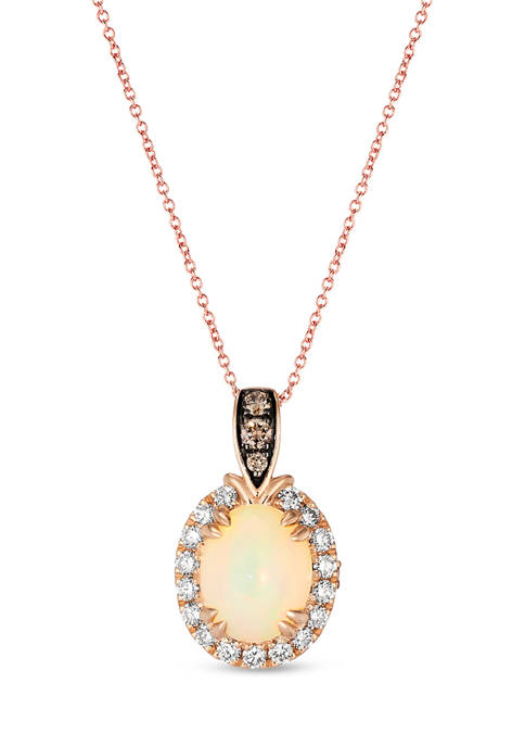1/10 ct. t.w. Chocolate Diamond®, 1/3 ct. t.w. Nude Diamond™, and 1.2 ct. t.w. Opal Pendant Necklace in 14K Strawberry Gold®