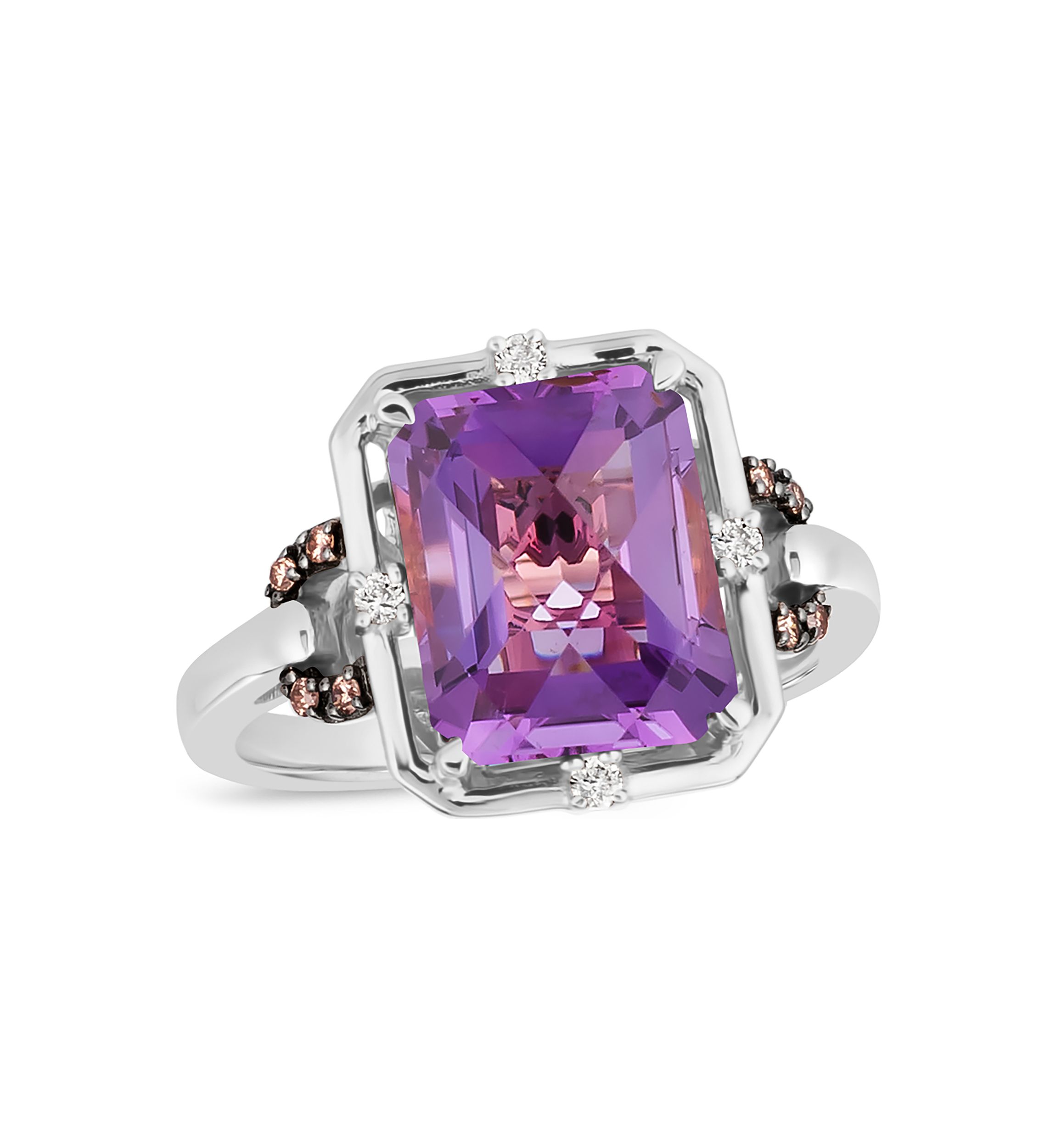 1/10 ct. t.w. Diamond and 3.75 ct. t.w. Amethyst Ring in 14K Vanilla Gold®