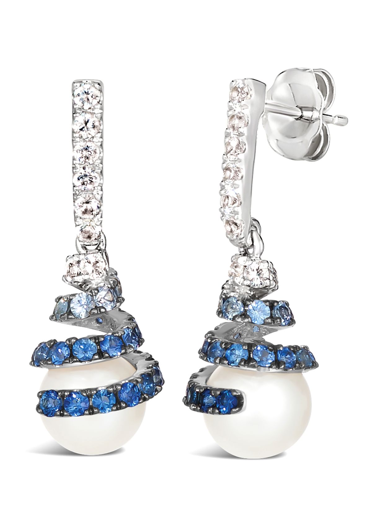1.5 ct. t.w. Ombré Sapphire and Freshwater Pearl Earrings in 14K Vanilla Gold®