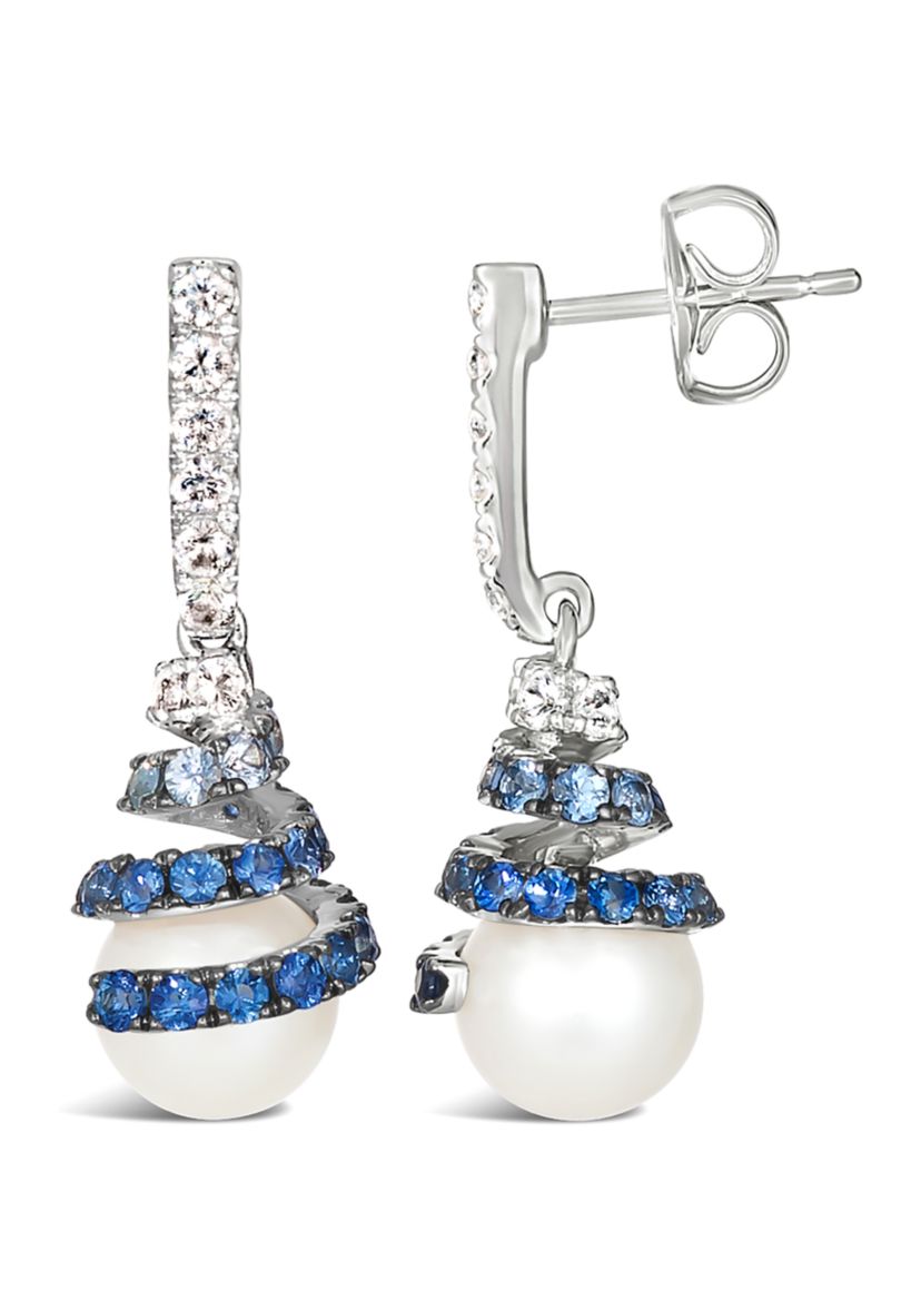 1.5 ct. t.w. Ombré Sapphire and Freshwater Pearl Earrings in 14K Vanilla Gold®