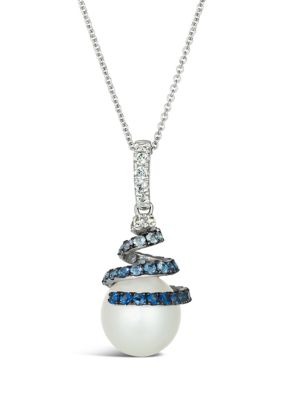 1 ct. t.w. Sapphire and Freshwater Pearl Pendant Necklace in 14K Vanilla Gold® 