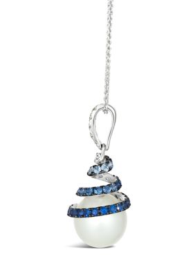 1 ct. t.w. Sapphire and Freshwater Pearl Pendant Necklace in 14K Vanilla Gold® 