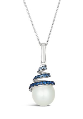 1 ct. t.w. Sapphire and Freshwater Pearl Pendant Necklace in 14K Vanilla Gold® 