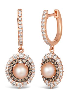Le Vian Drop Earrings Featuring Strawberry PearlsÂ®, 1 Ct. T.w. Nude Diamondsâ¢, 1/3 Ct. T.w. Chocolate Diamonds In 14K Strawberry Gold