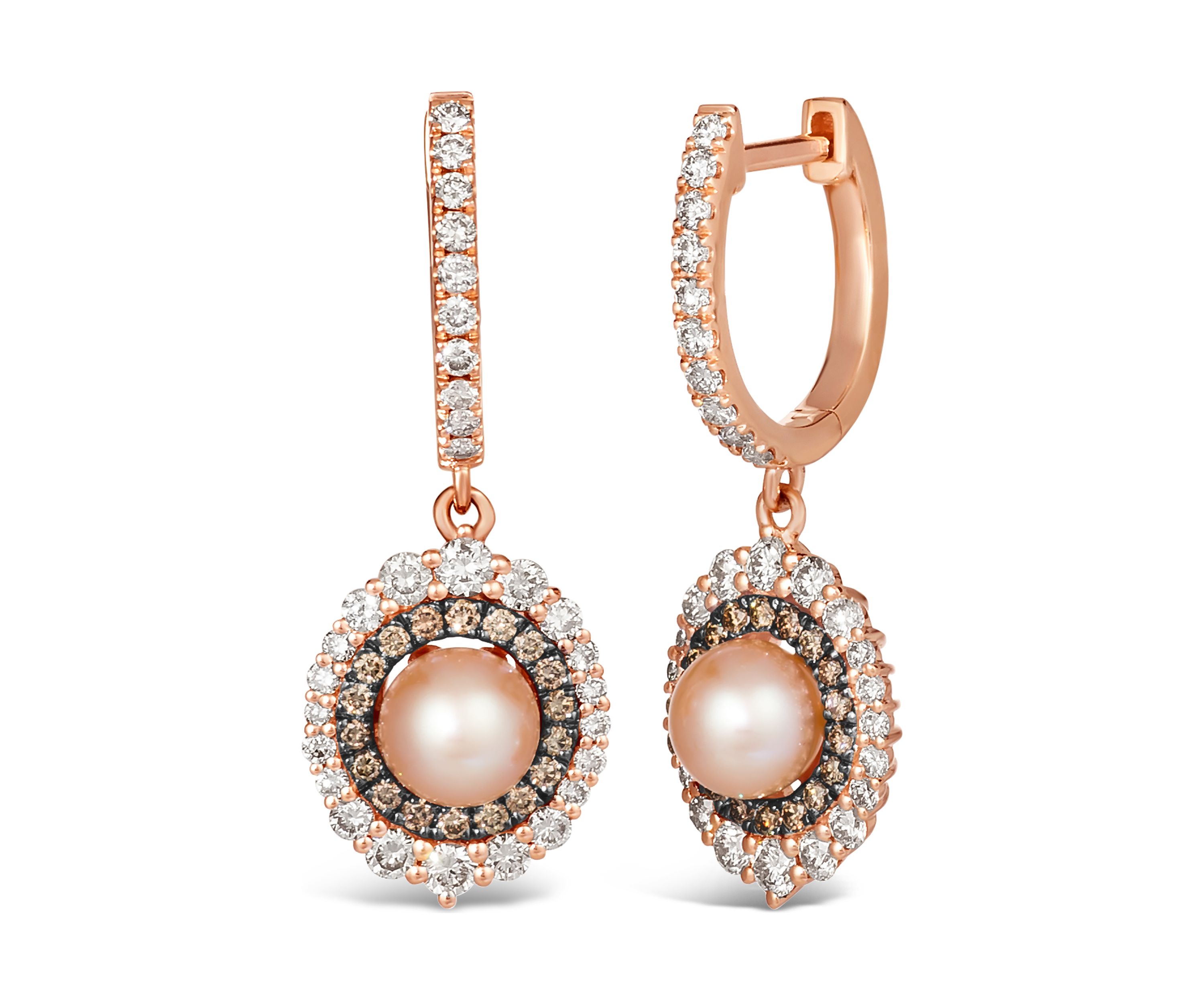 Drop Earrings featuring Strawberry Pearls®, 1 ct. t.w. Nude Diamonds™, 1/3 ct. t.w. Chocolate Diamonds® in 14K Strawberry Gold®