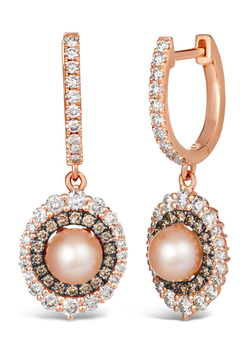 Drop Earrings featuring Strawberry Pearls®, 1 ct. t.w. Nude Diamonds™, 1/3 ct. t.w. Chocolate Diamonds® in 14K Strawberry Gold®