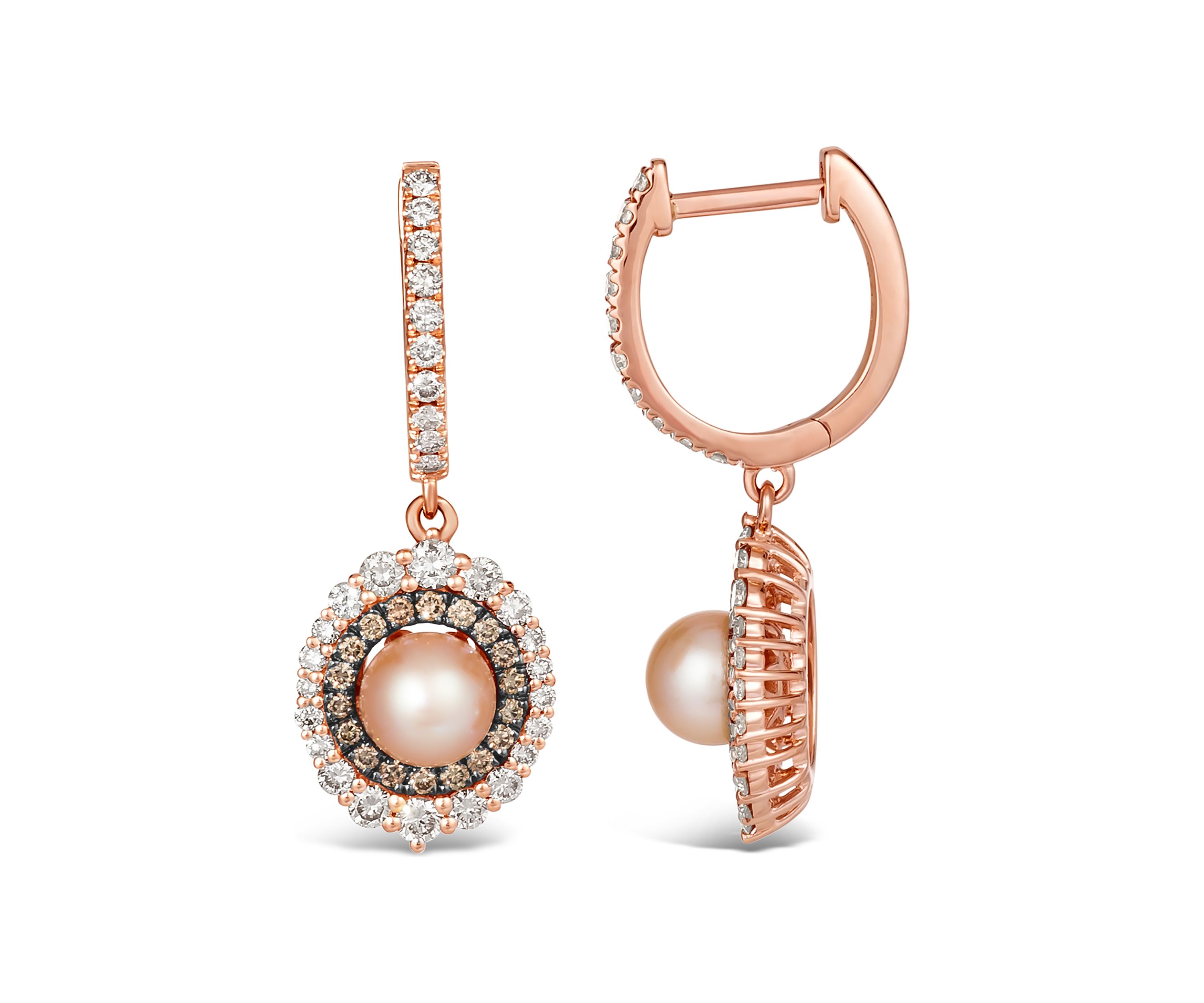 Drop Earrings featuring Strawberry Pearls®, 1 ct. t.w. Nude Diamonds™, 1/3 ct. t.w. Chocolate Diamonds® in 14K Strawberry Gold®