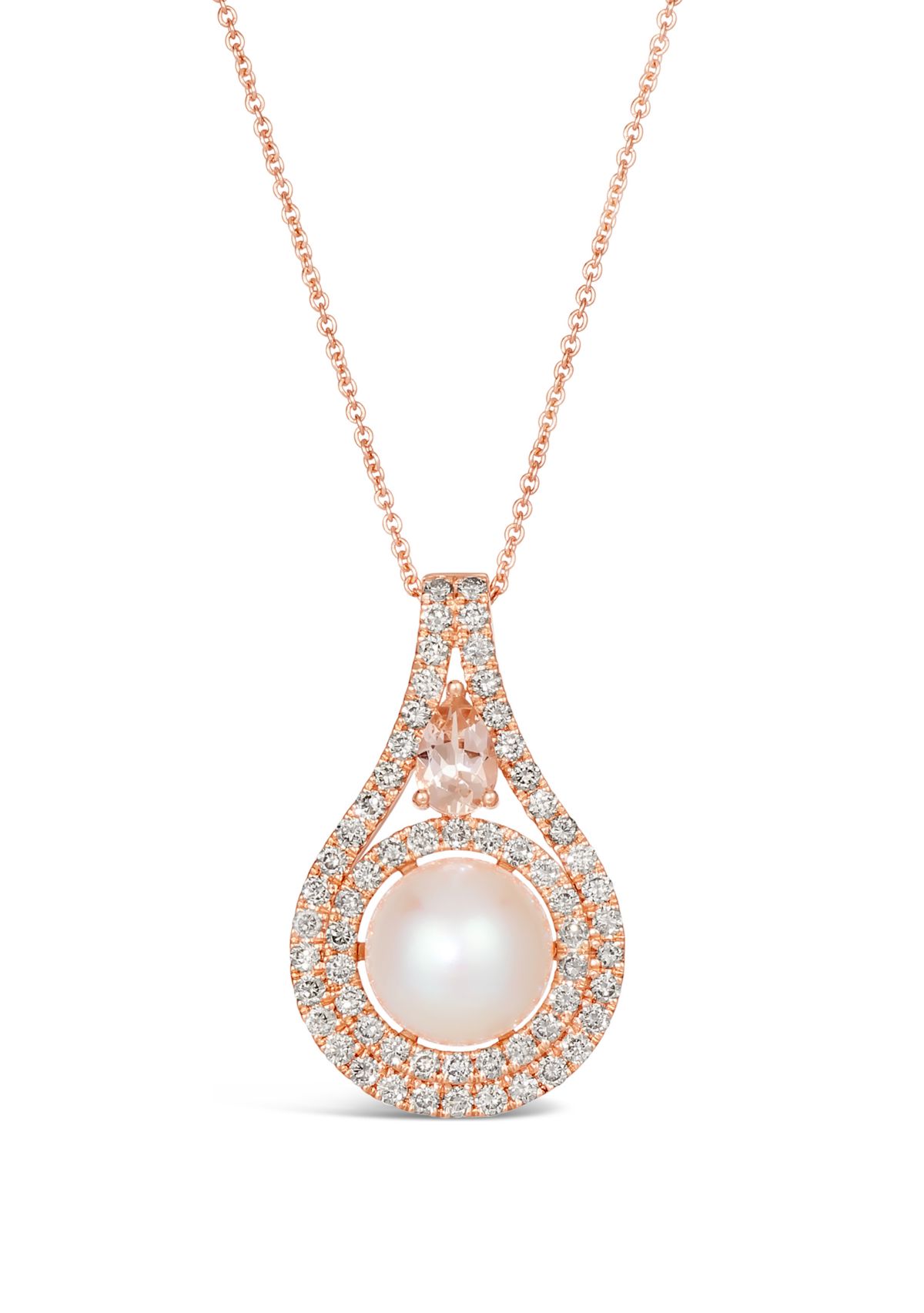 1/3 ct. t.w. Peach Morganite™, Vanilla Pearls™, 7/8 ct. t.w. Nude Diamonds™ Necklace in 14K Strawberry Gold®