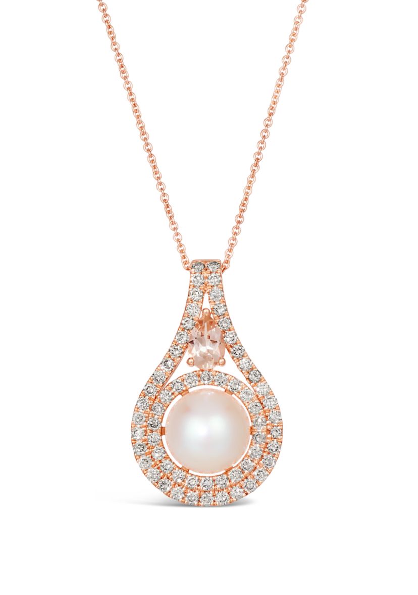 1/3 ct. t.w. Peach Morganite™, Vanilla Pearls™, 7/8 ct. t.w. Nude Diamonds™ Necklace in 14K Strawberry Gold®
