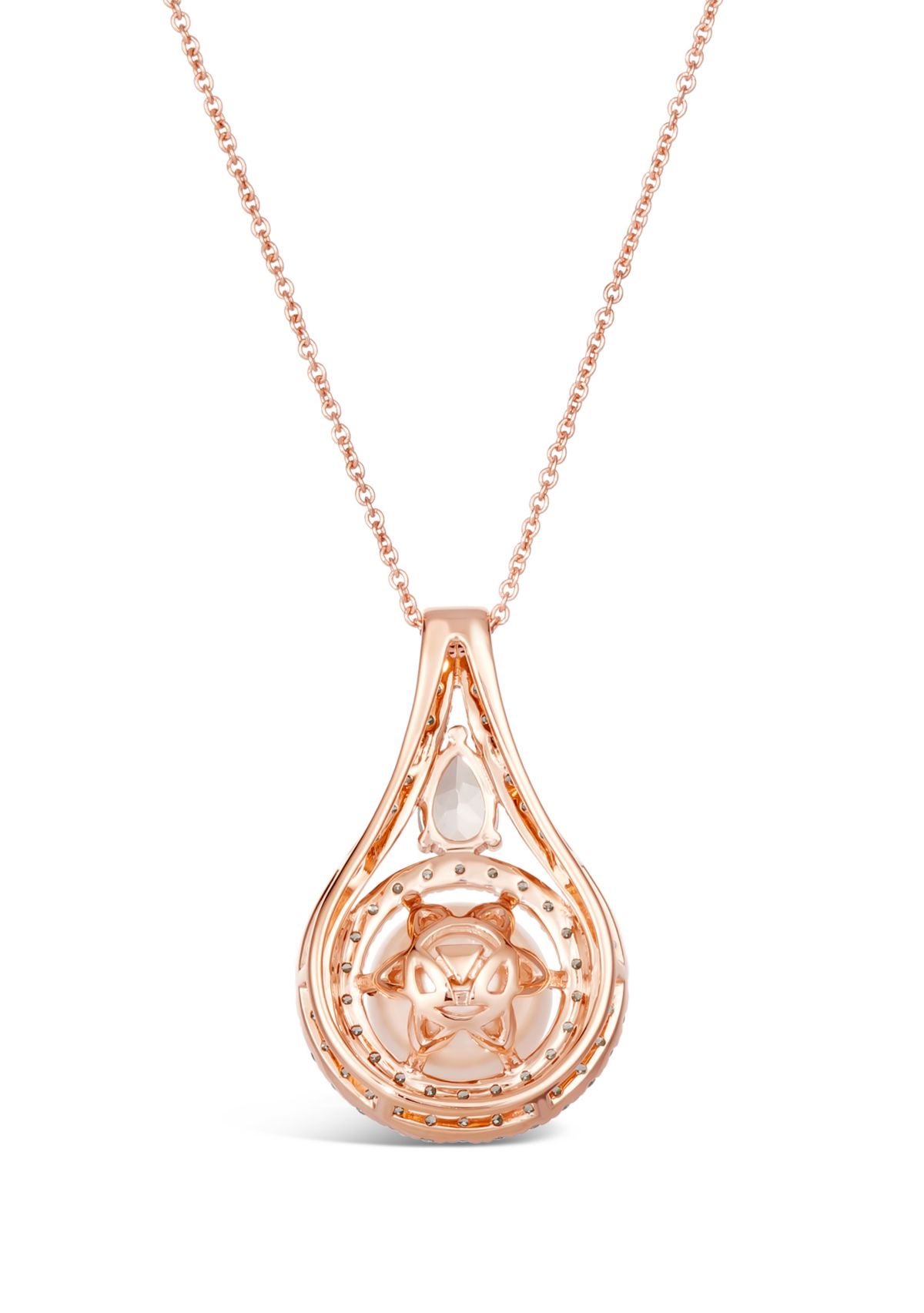 1/3 ct. t.w. Peach Morganite™, Vanilla Pearls™, 7/8 ct. t.w. Nude Diamonds™ Necklace in 14K Strawberry Gold®