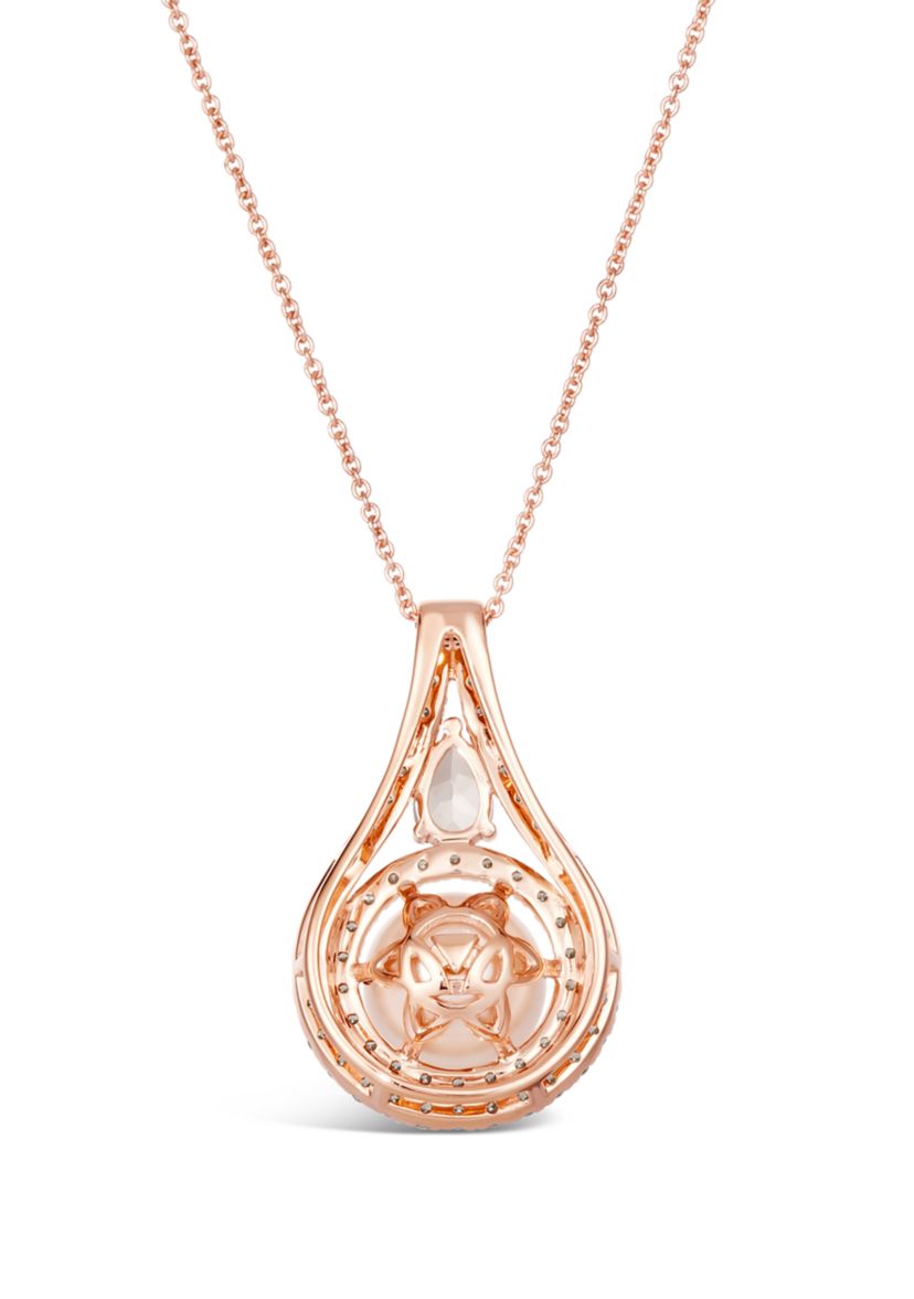 1/3 ct. t.w. Peach Morganite™, Vanilla Pearls™, 7/8 ct. t.w. Nude Diamonds™ Necklace in 14K Strawberry Gold®