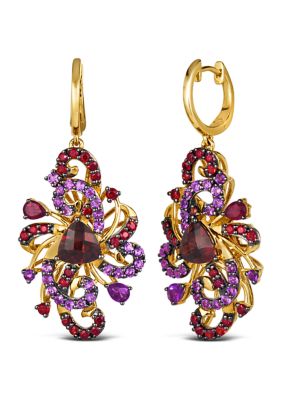 Earrings featuring 4.5 ct. t.w. Pomegranate Garnet™, 1.25 ct. t.w. Grape Amethyst™,  set in 14K Honey Gold™