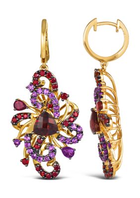 Earrings featuring 4.5 ct. t.w. Pomegranate Garnet™, 1.25 ct. t.w. Grape Amethyst™,  set in 14K Honey Gold™