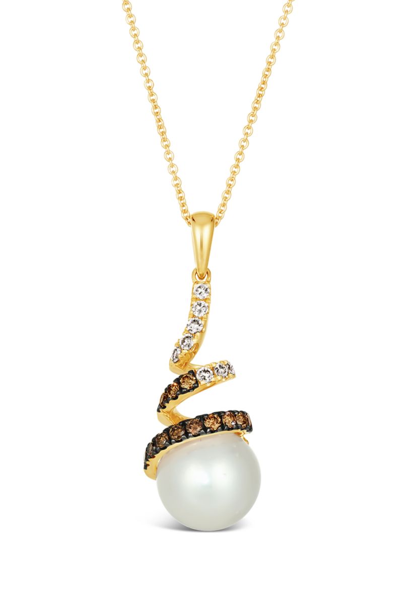 1/3 ct. t.w. Diamond and Freshwater Pearl Pendant Necklace in 14K Strawberry Gold® 