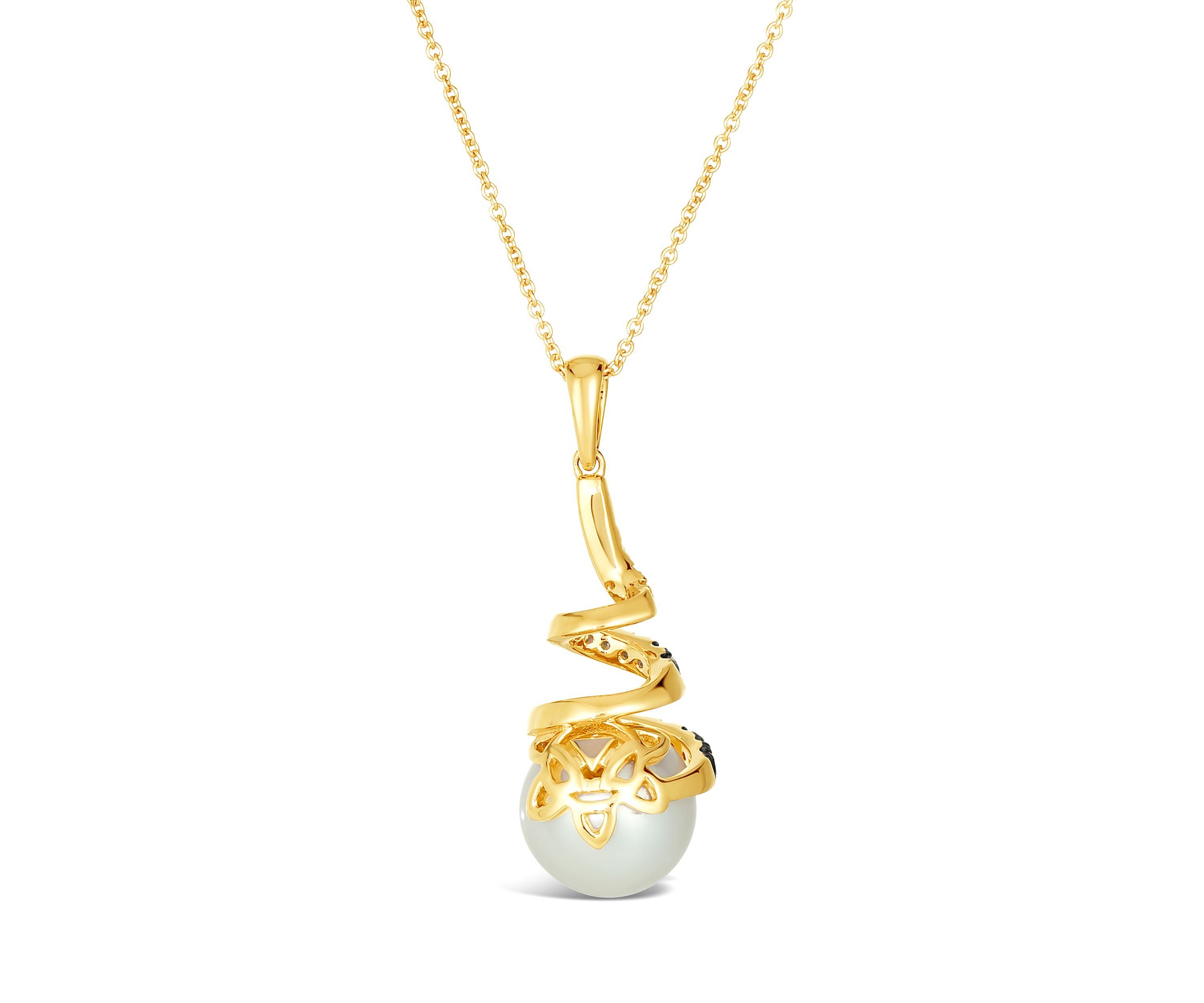 1/3 ct. t.w. Diamond and Freshwater Pearl Pendant Necklace in 14K Strawberry Gold® 