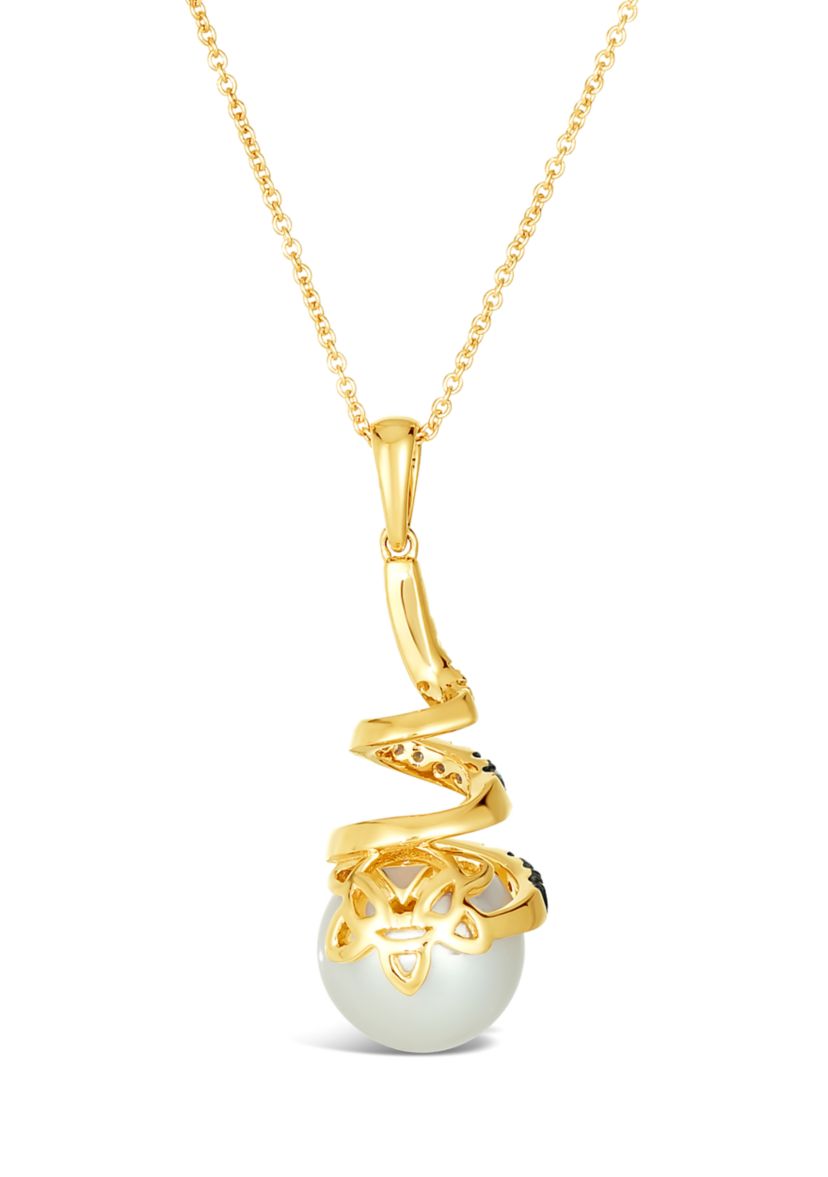 1/3 ct. t.w. Diamond and Freshwater Pearl Pendant Necklace in 14K Strawberry Gold® 