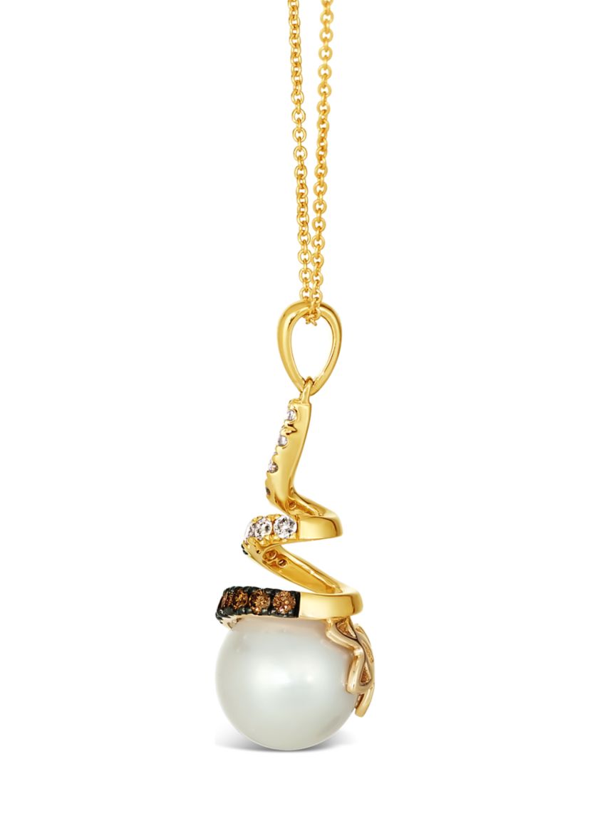 1/3 ct. t.w. Diamond and Freshwater Pearl Pendant Necklace in 14K Strawberry Gold® 