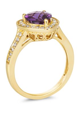  1/3 ct. t.w. Diamond and 1.5 ct. t.w. Dark Amethyst Ring in 14K Yellow Gold 