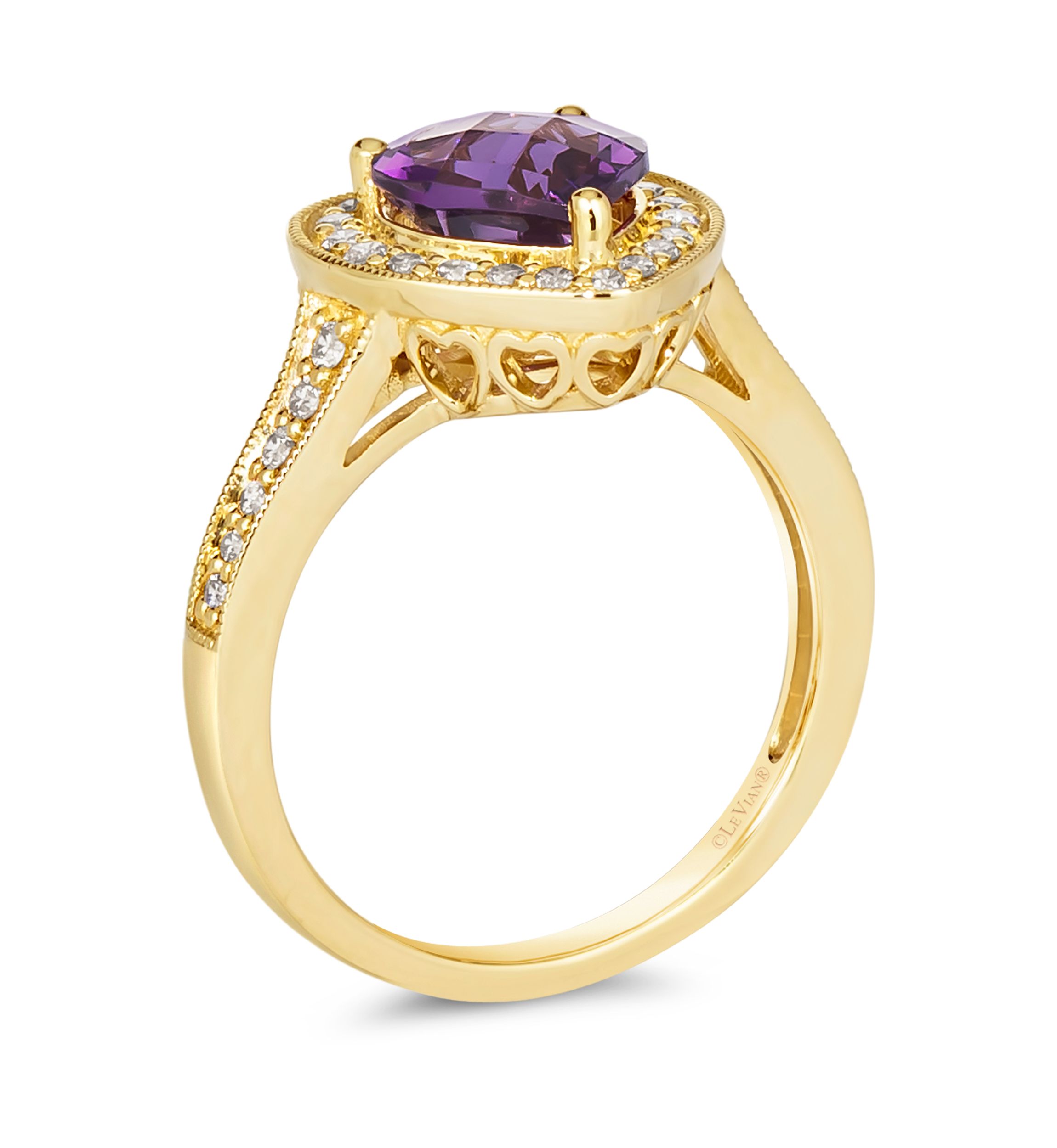  1/3 ct. t.w. Diamond and 1.5 ct. t.w. Dark Amethyst Ring in 14K Yellow Gold 