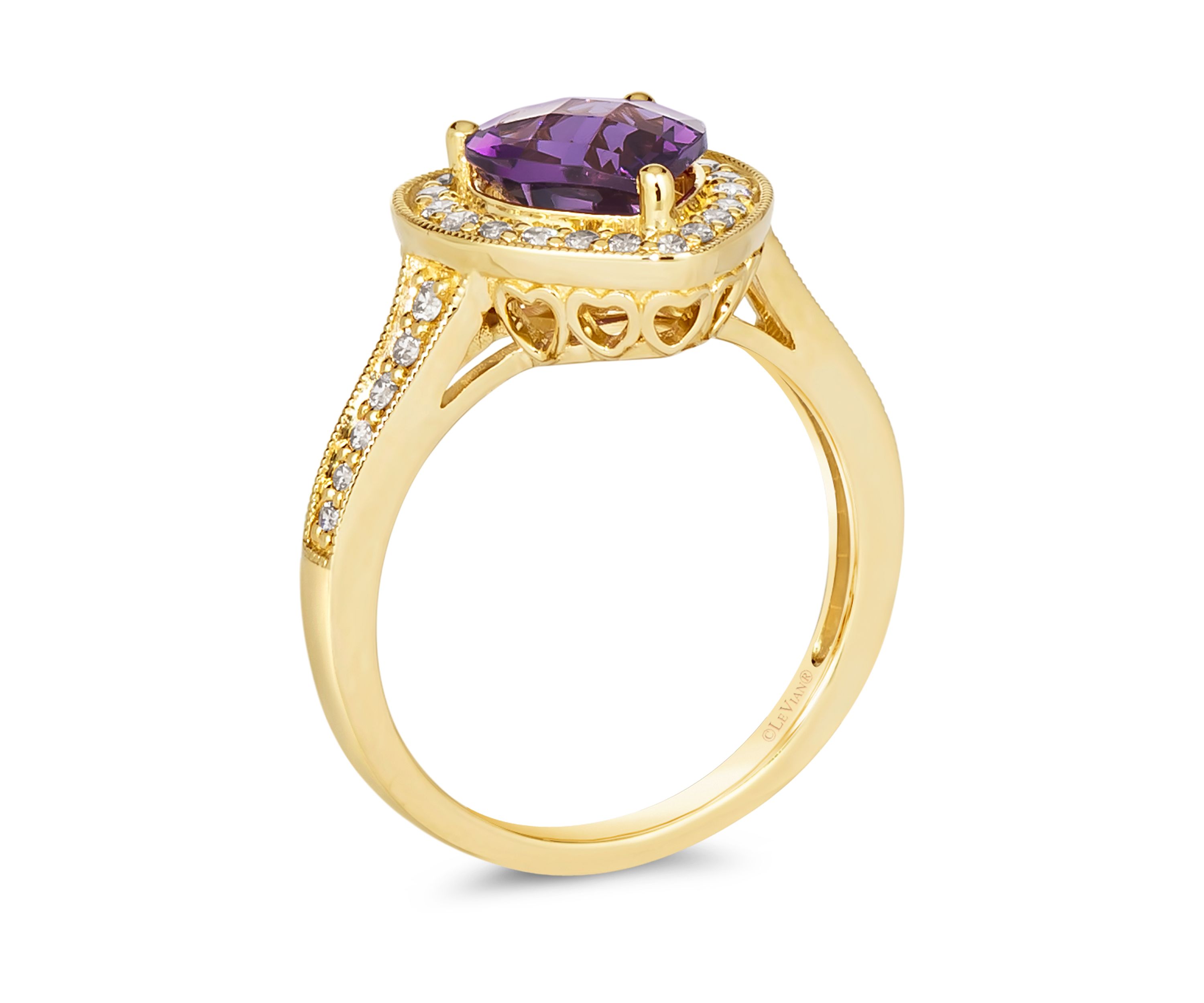  1/3 ct. t.w. Diamond and 1.5 ct. t.w. Dark Amethyst Ring in 14K Yellow Gold 
