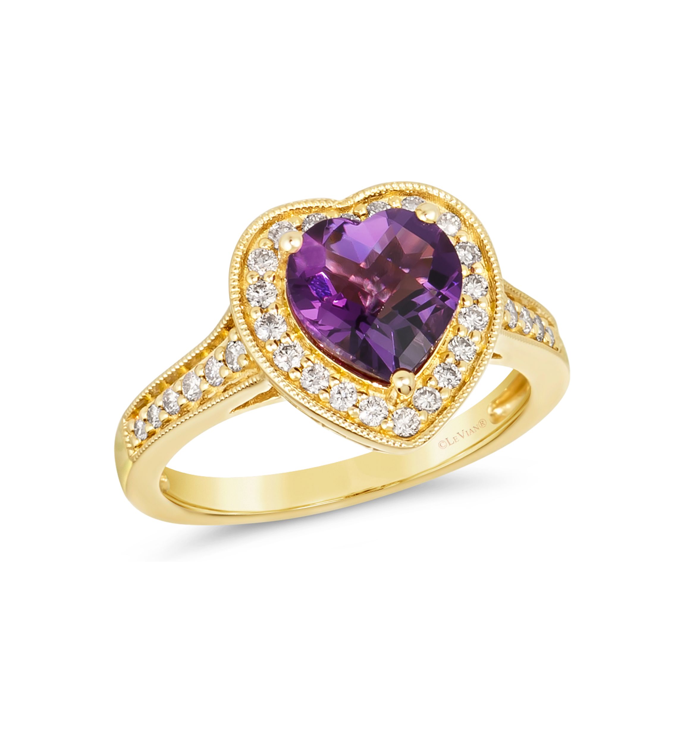  1/3 ct. t.w. Diamond and 1.5 ct. t.w. Dark Amethyst Ring in 14K Yellow Gold 