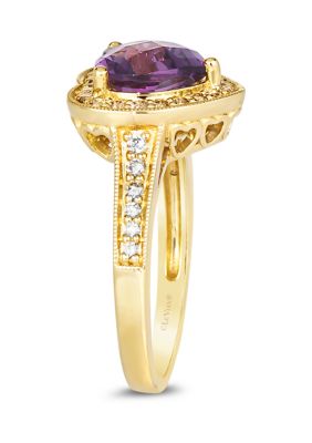  1/3 ct. t.w. Diamond and 1.5 ct. t.w. Dark Amethyst Ring in 14K Yellow Gold 