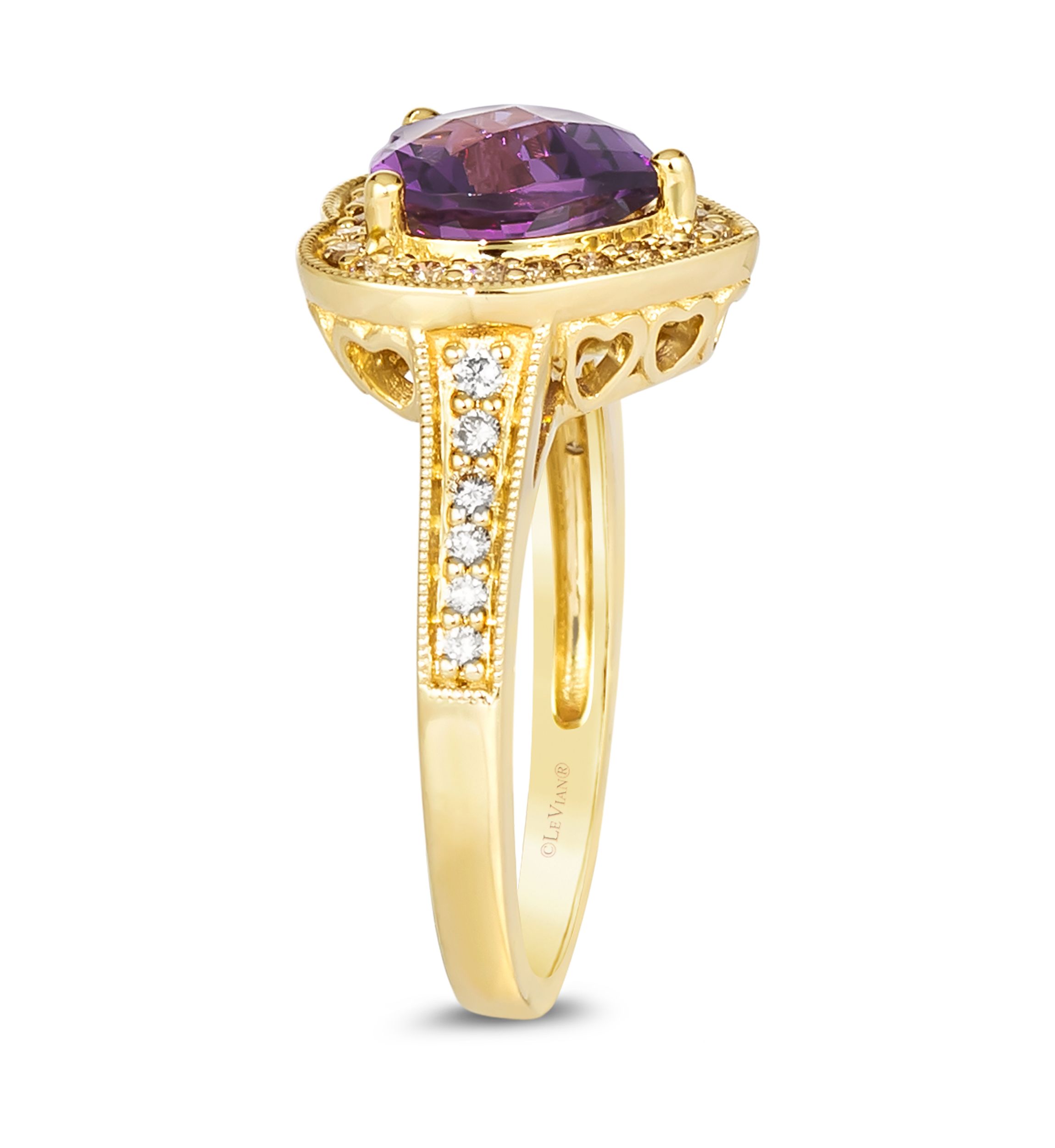  1/3 ct. t.w. Diamond and 1.5 ct. t.w. Dark Amethyst Ring in 14K Yellow Gold 