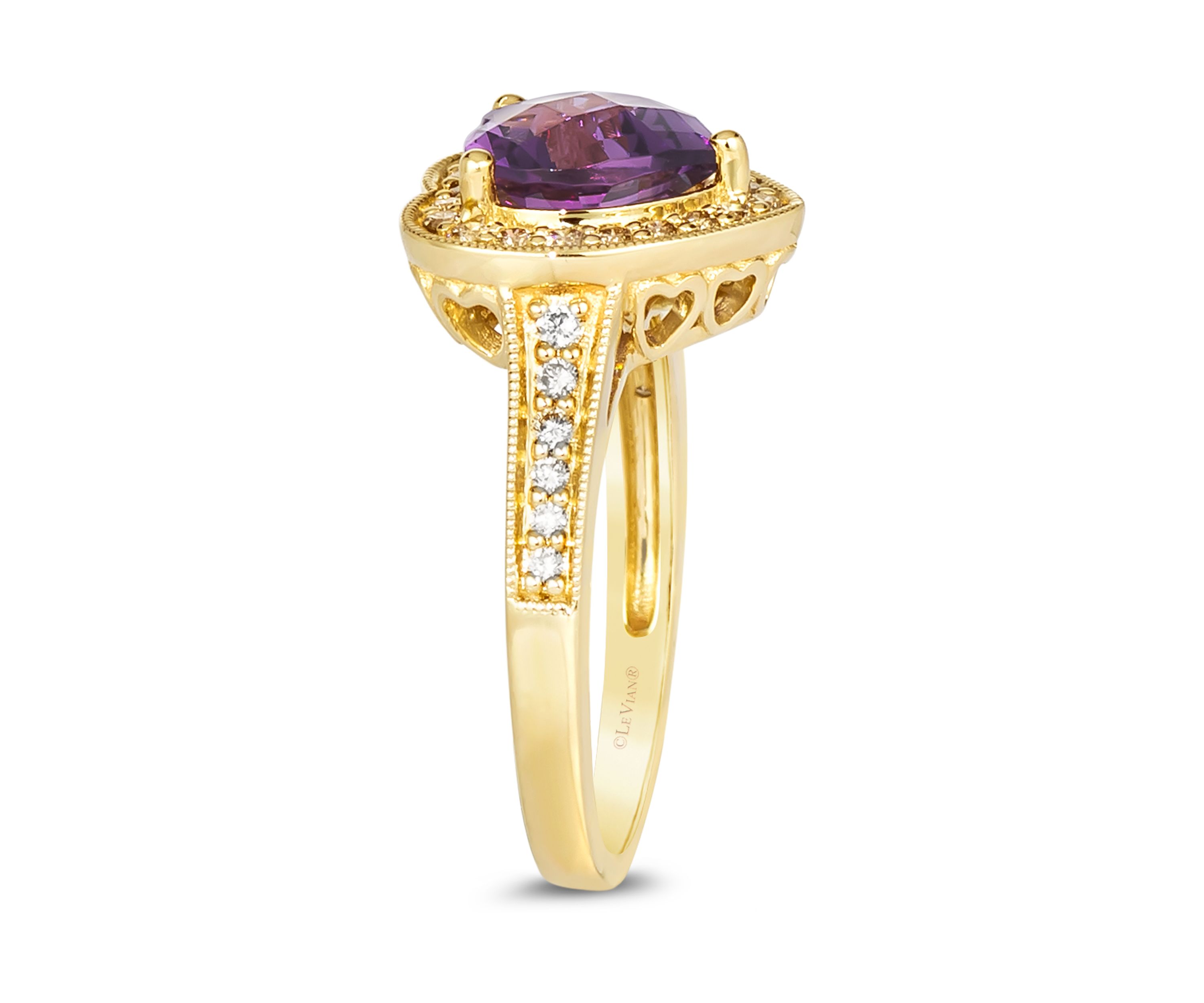  1/3 ct. t.w. Diamond and 1.5 ct. t.w. Dark Amethyst Ring in 14K Yellow Gold 