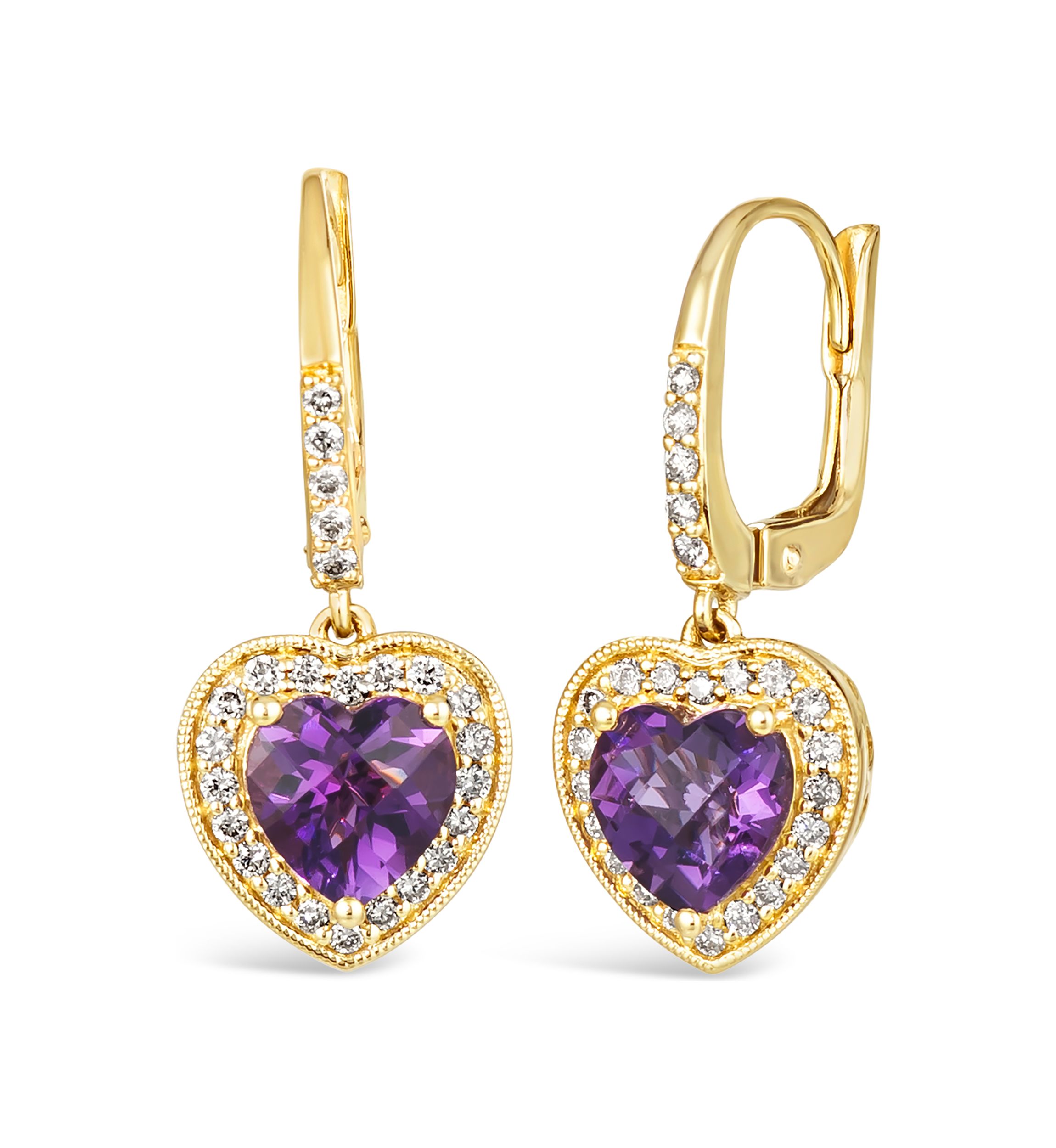 3/8 ct. t.w. Diamond and 2 ct. t.w. Dark Amethyst Heart Earrings in 14K Honey Gold™