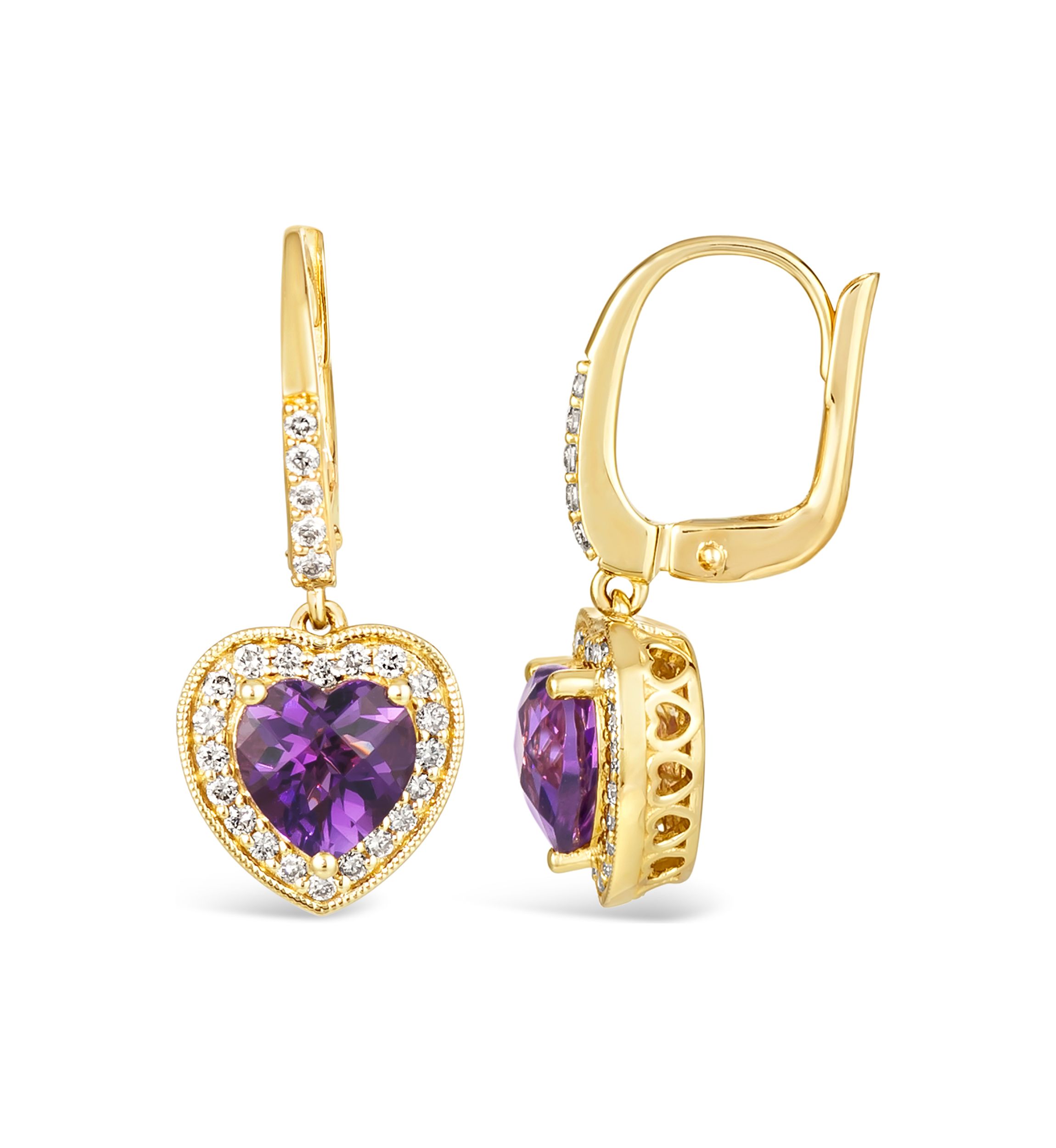 3/8 ct. t.w. Diamond and 2 ct. t.w. Dark Amethyst Heart Earrings in 14K Honey Gold™