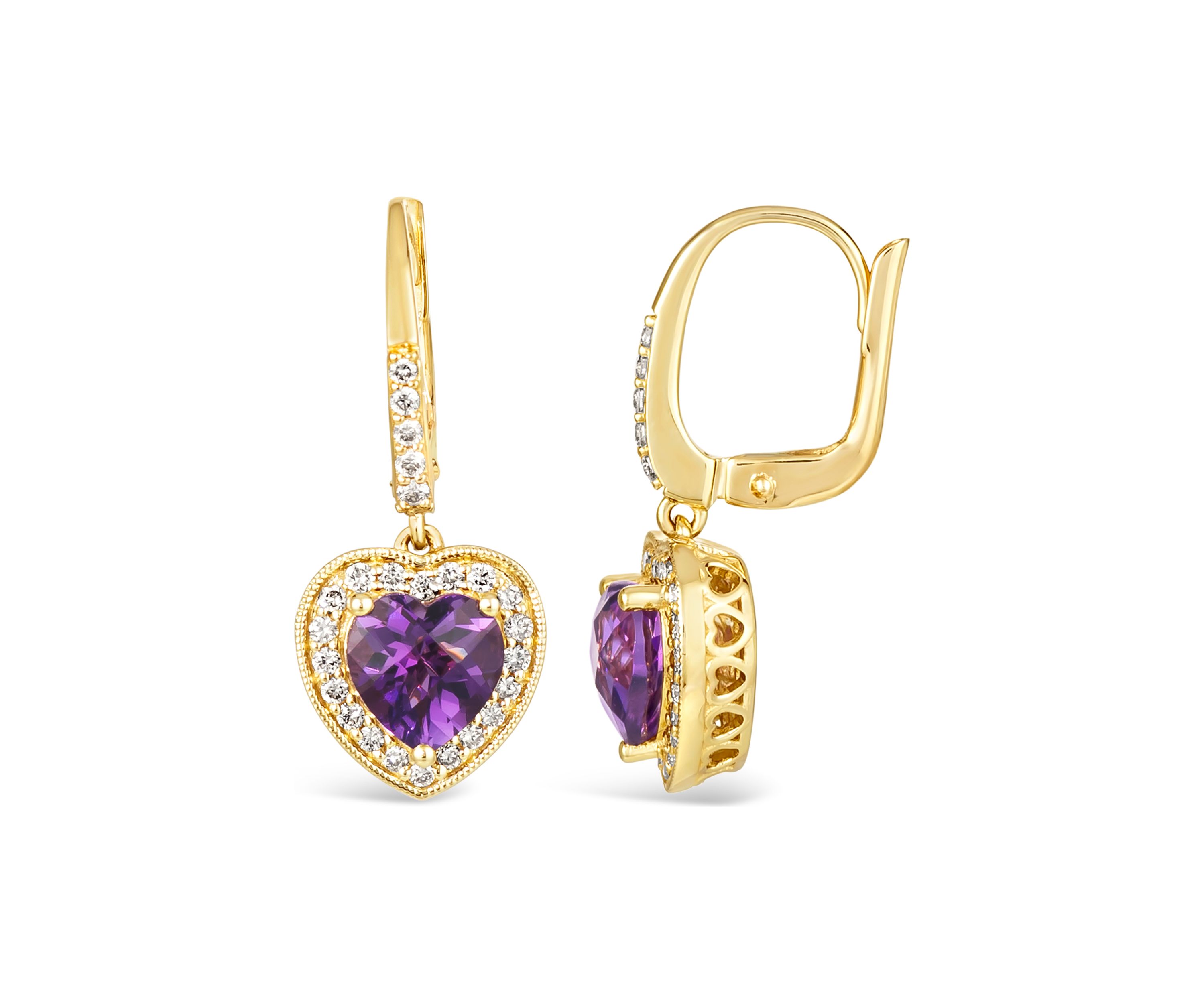 3/8 ct. t.w. Diamond and 2 ct. t.w. Dark Amethyst Heart Earrings in 14K Honey Gold™