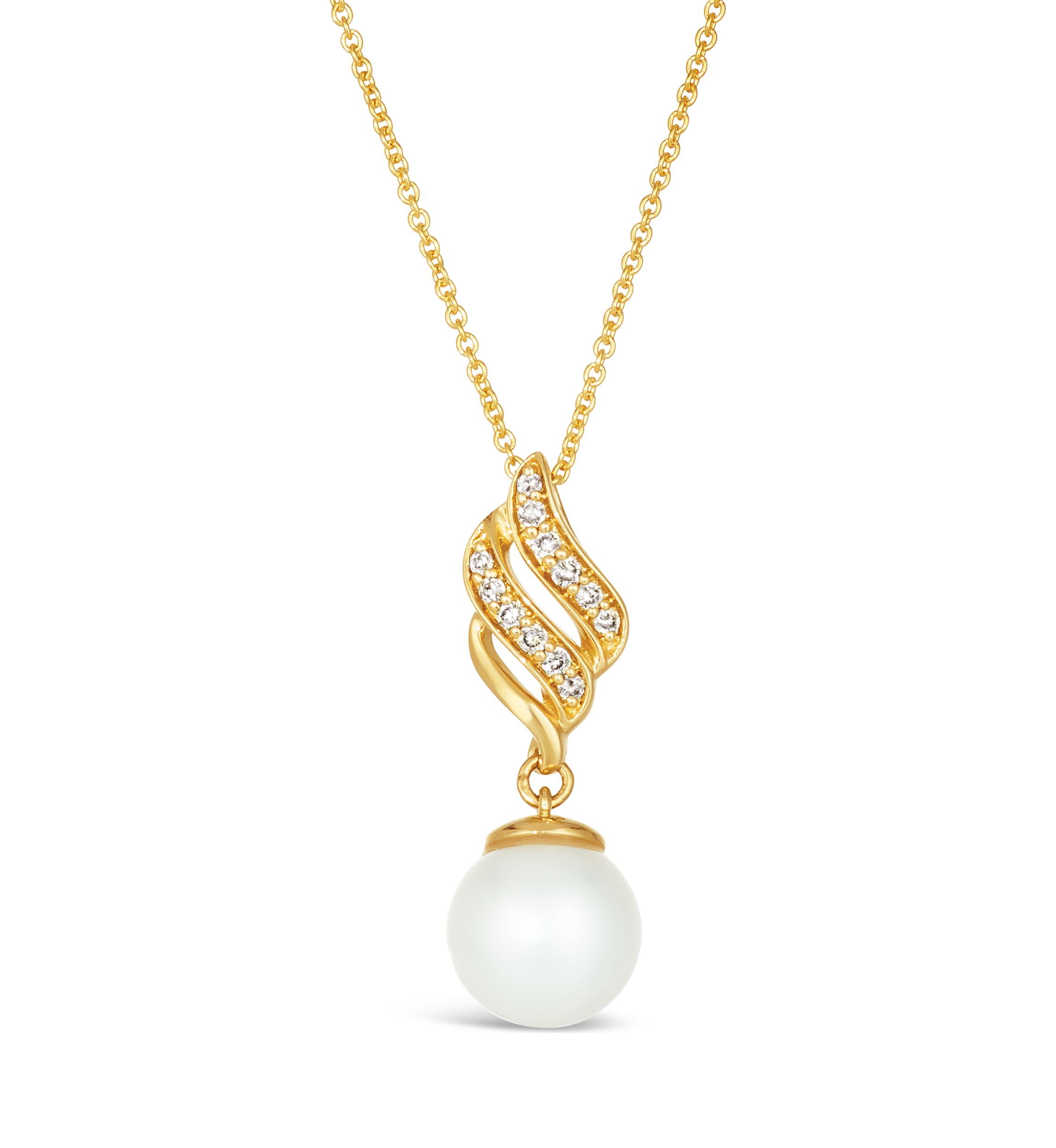 1/10 ct. t.w. Diamond and Freshwater Pearl Pendant Necklace in 14K Honey Gold™ 