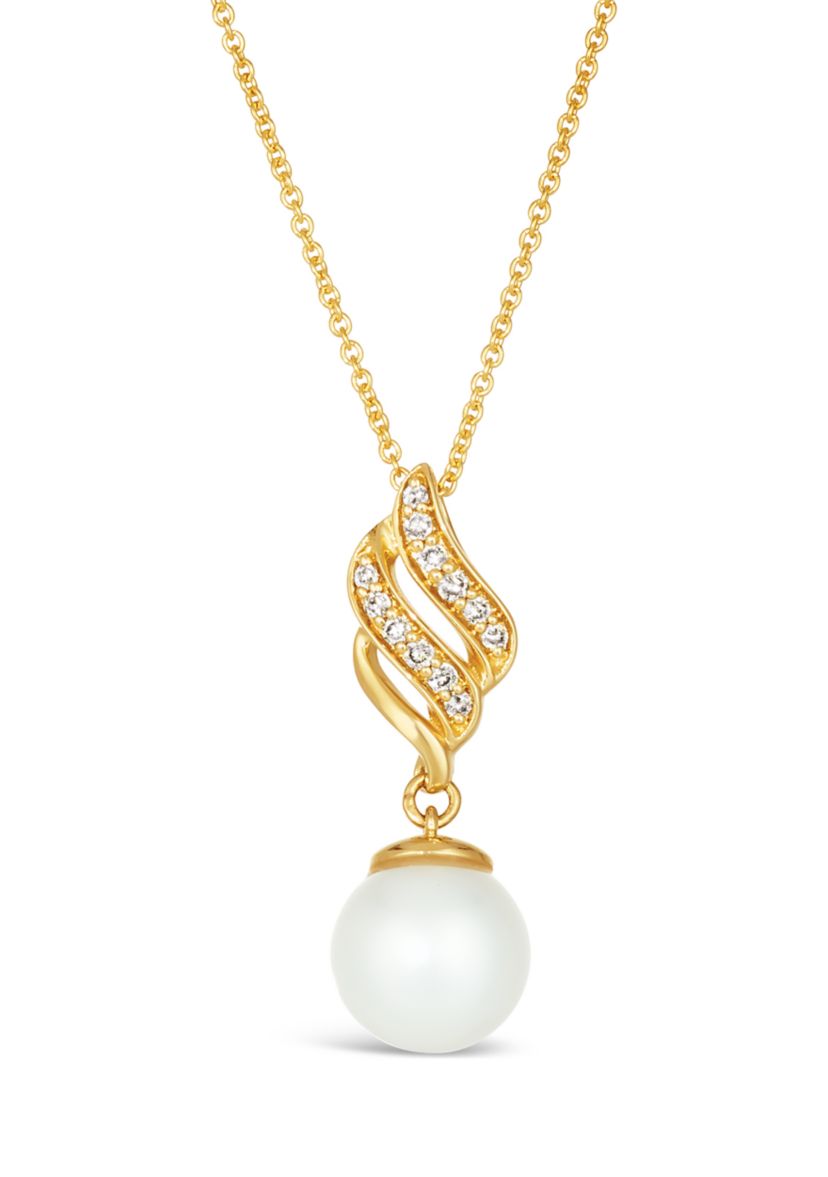 1/10 ct. t.w. Diamond and Freshwater Pearl Pendant Necklace in 14K Honey Gold™ 