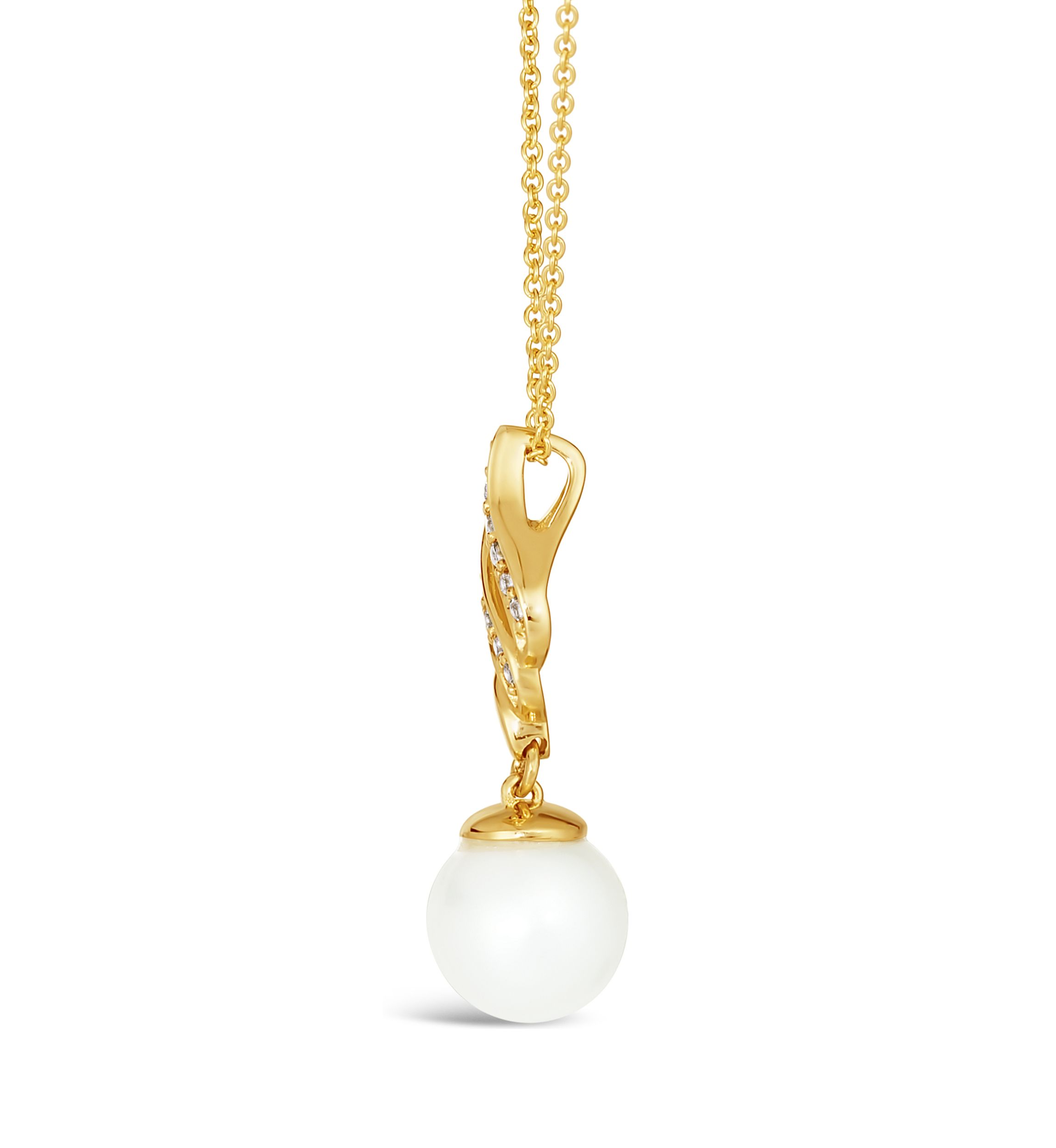 1/10 ct. t.w. Diamond and Freshwater Pearl Pendant Necklace in 14K Honey Gold™ 