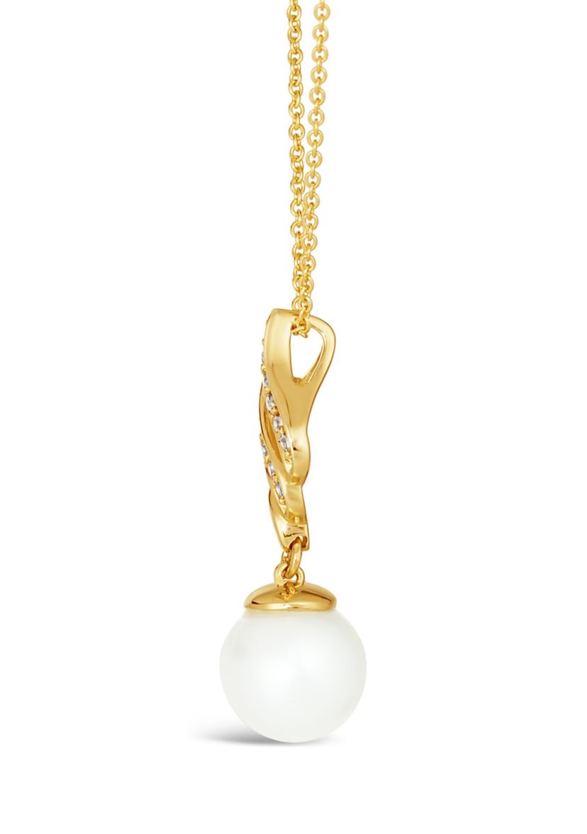 1/10 ct. t.w. Diamond and Freshwater Pearl Pendant Necklace in 14K Honey Gold™ 