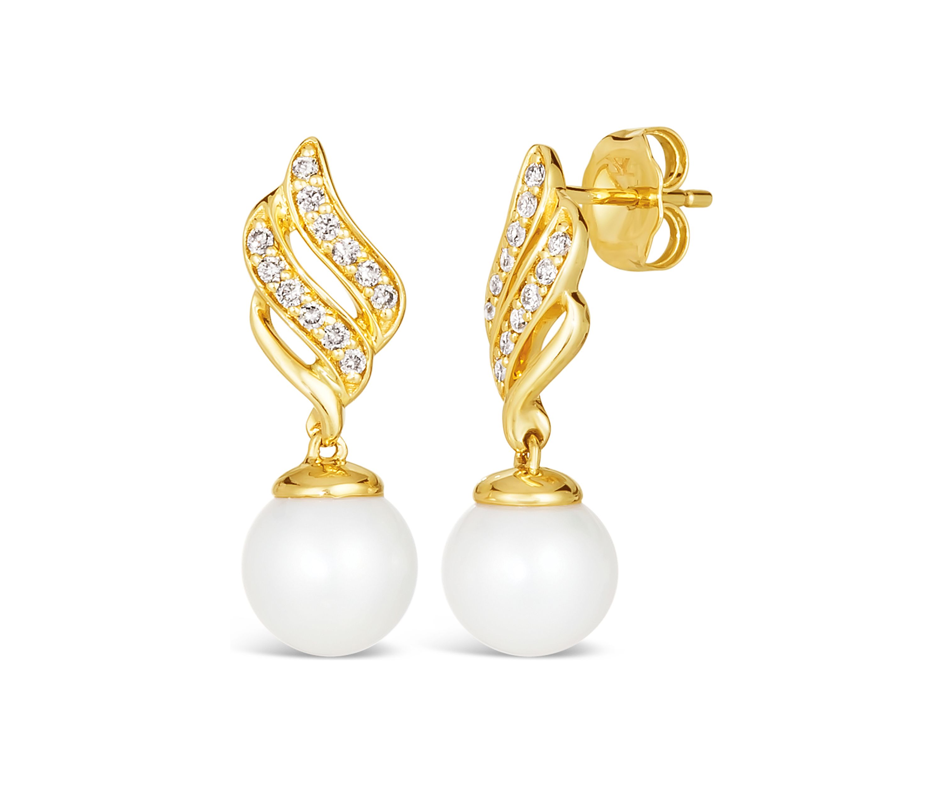 1/6 ct. t.w. Diamond and Freshwater Pearl Earrings in 14K Honey Gold™ 